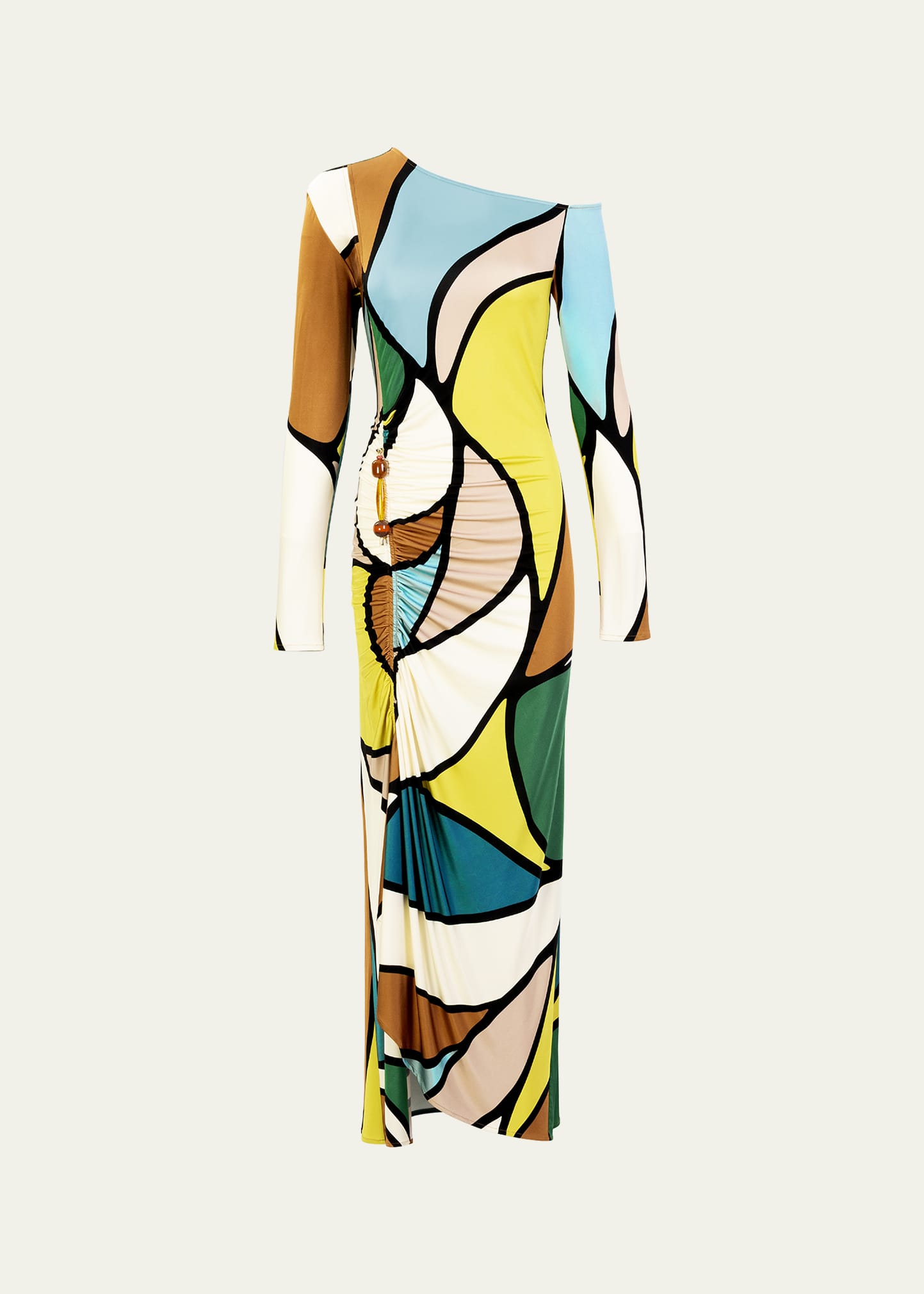 Silvia Tcherassi Ilania Abstract-Print Ruched Long-Sleeve Maxi Dress -  Bergdorf Goodman