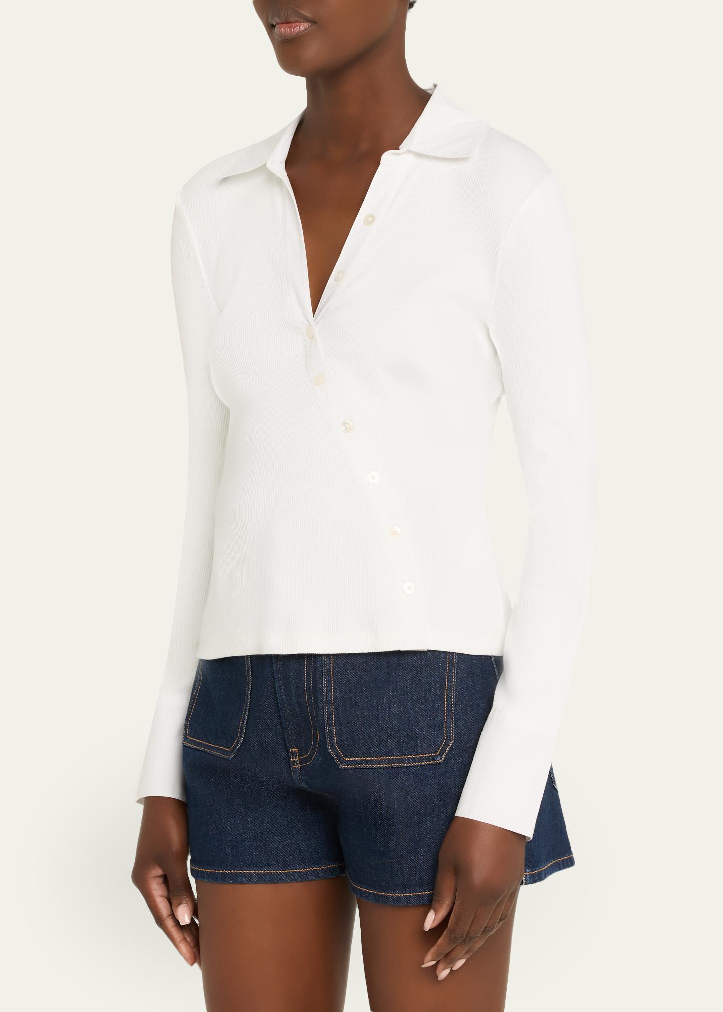 Veronica Beard Brenner Long-Sleeve Asymmetric Button Top