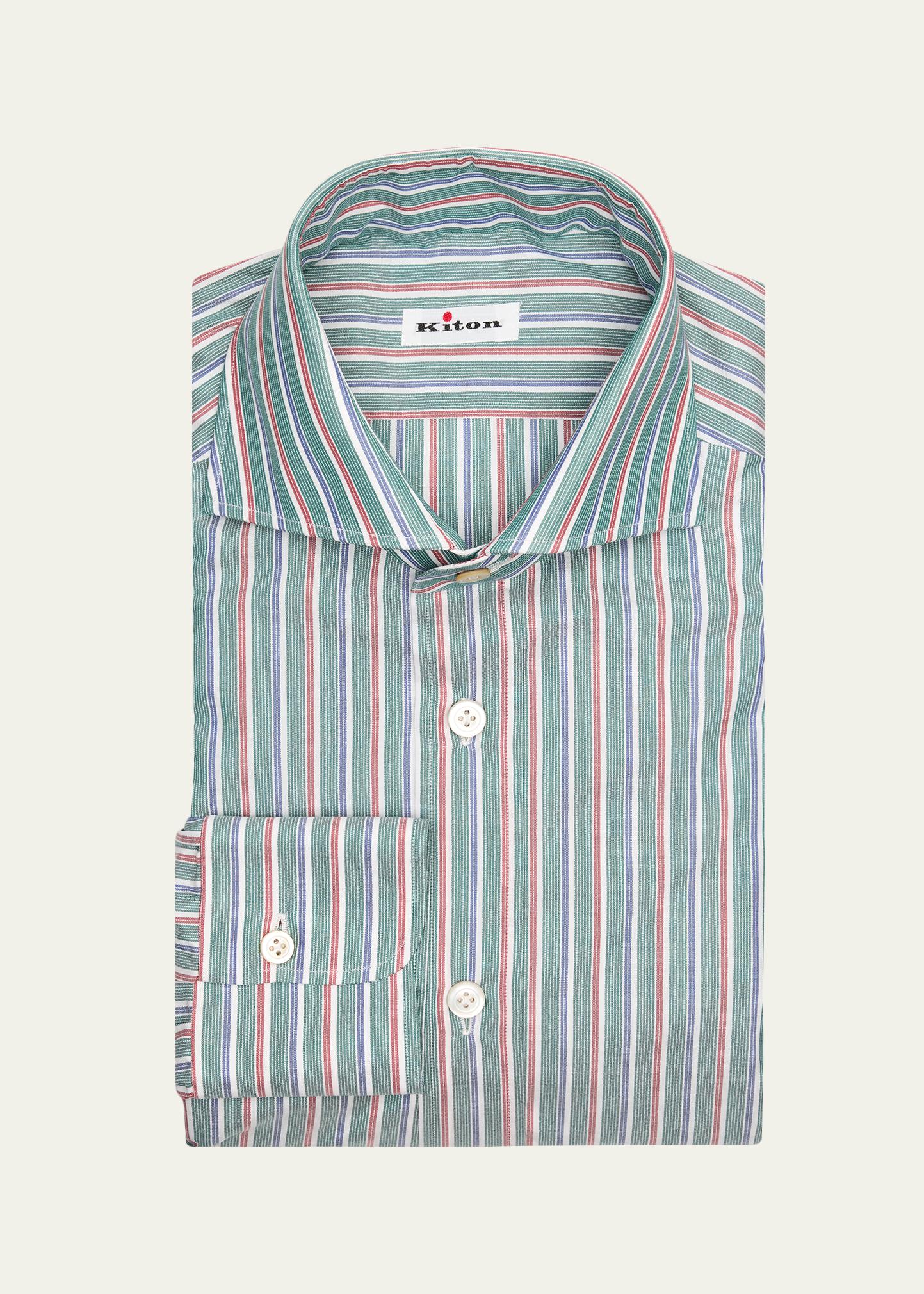 Kiton Men's Variegated Stripe Cotton Dress Shirt - Bergdorf Goodman