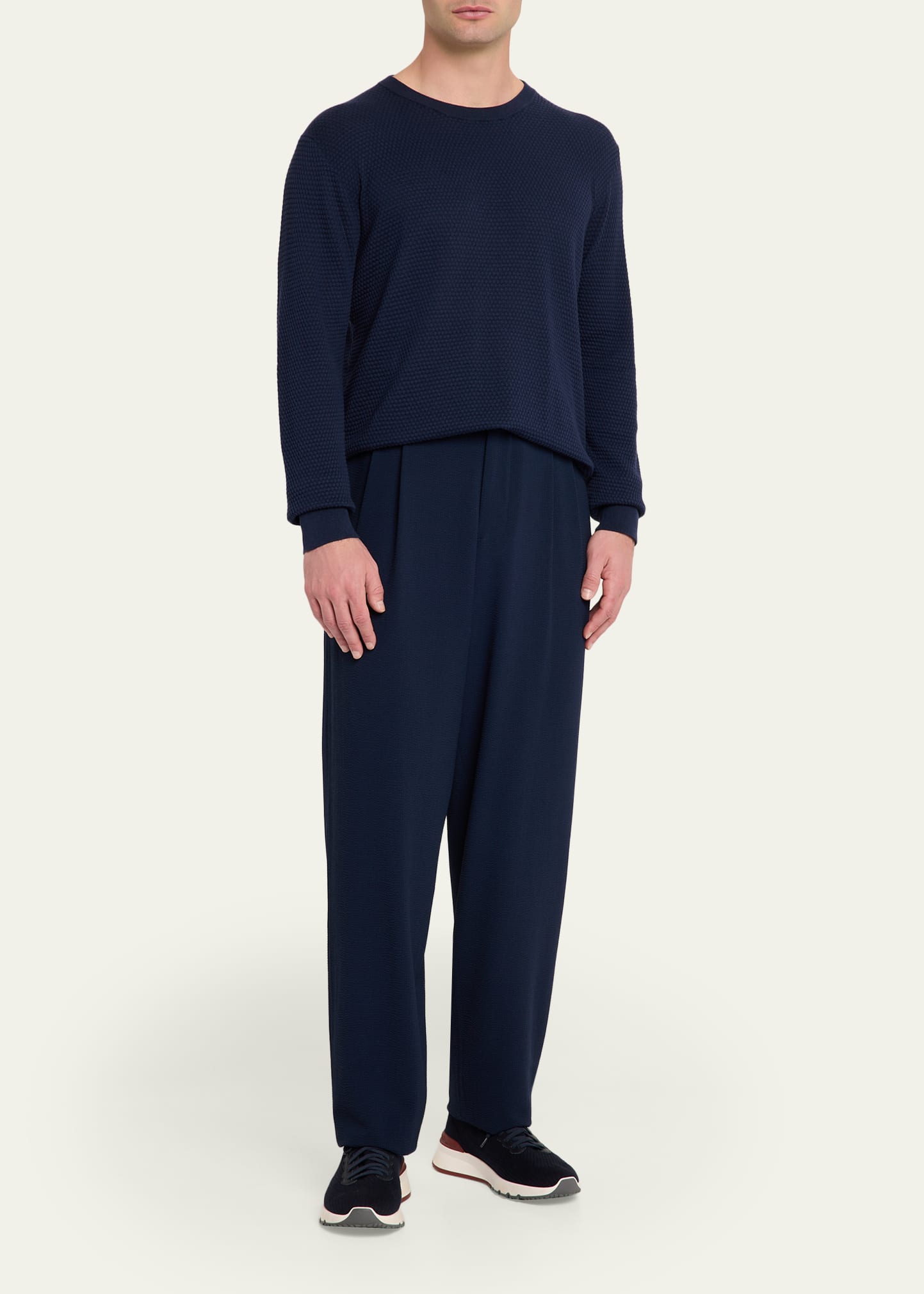Giorgio Armani Men's Stretch Wool Seersucker Double-Pleat Trousers