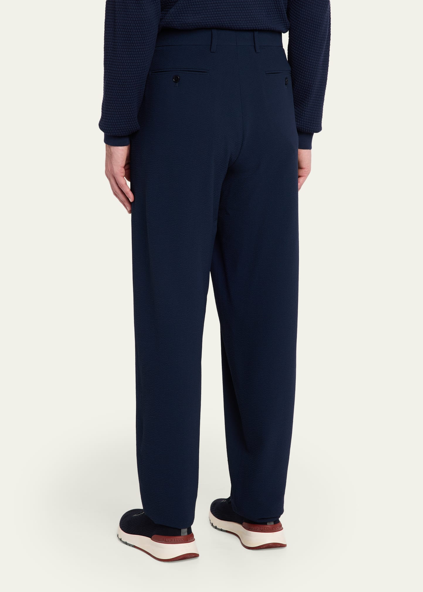 Giorgio Armani Men's Stretch Wool Seersucker Double-Pleat Trousers