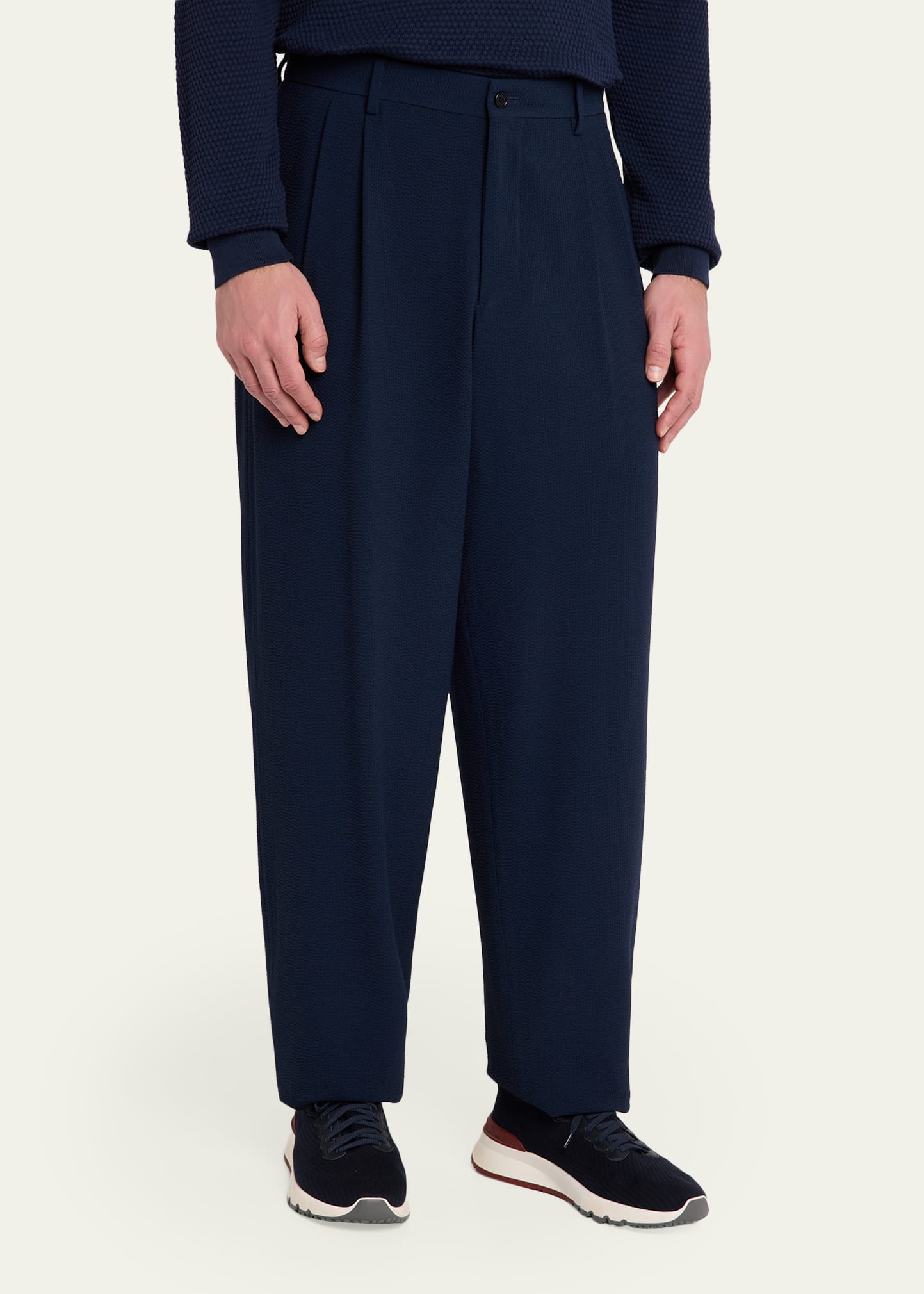 Giorgio Armani Men's Stretch Wool Seersucker Double-Pleat Trousers