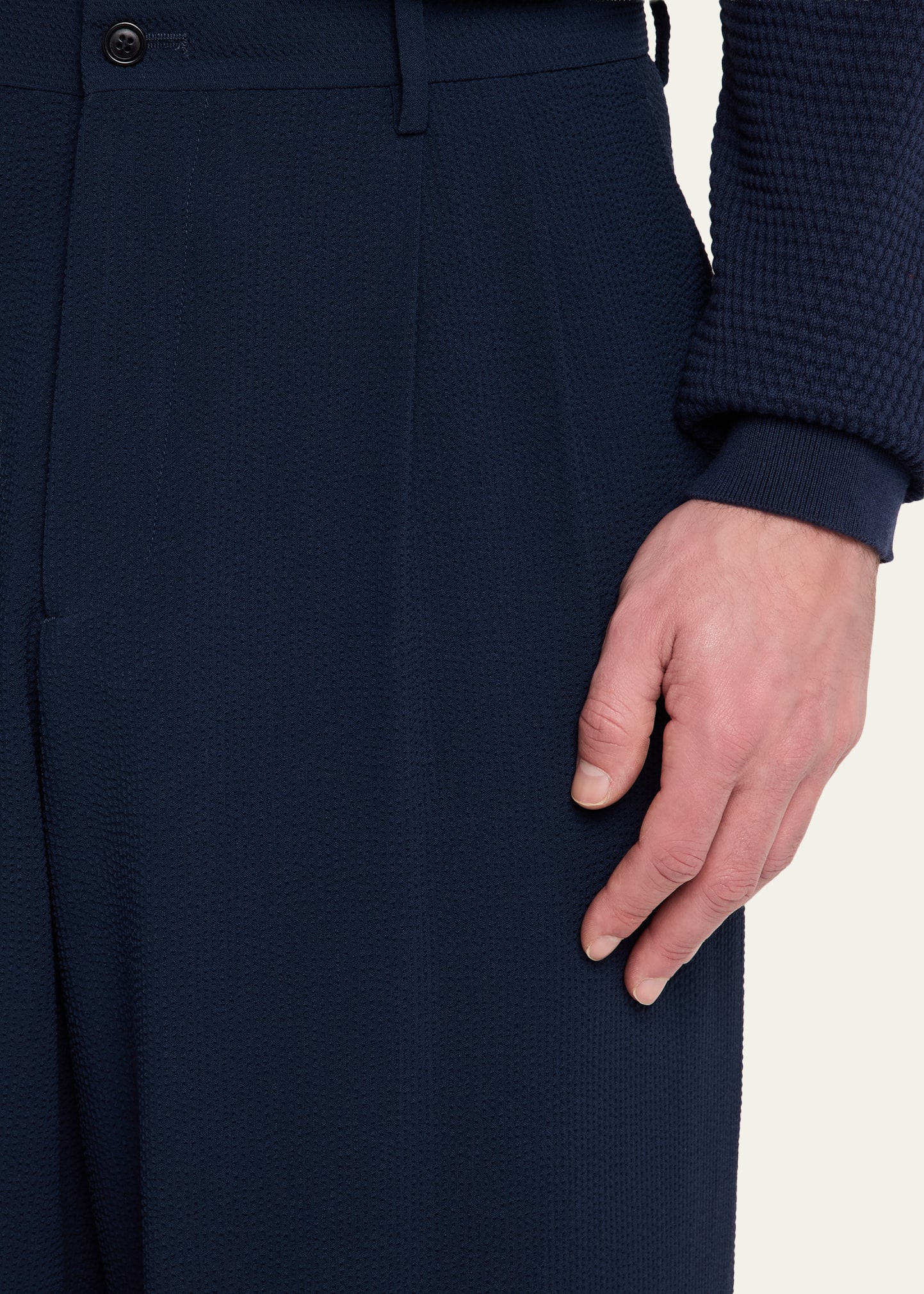 Giorgio Armani Men's Stretch Wool Seersucker Double-Pleat Trousers