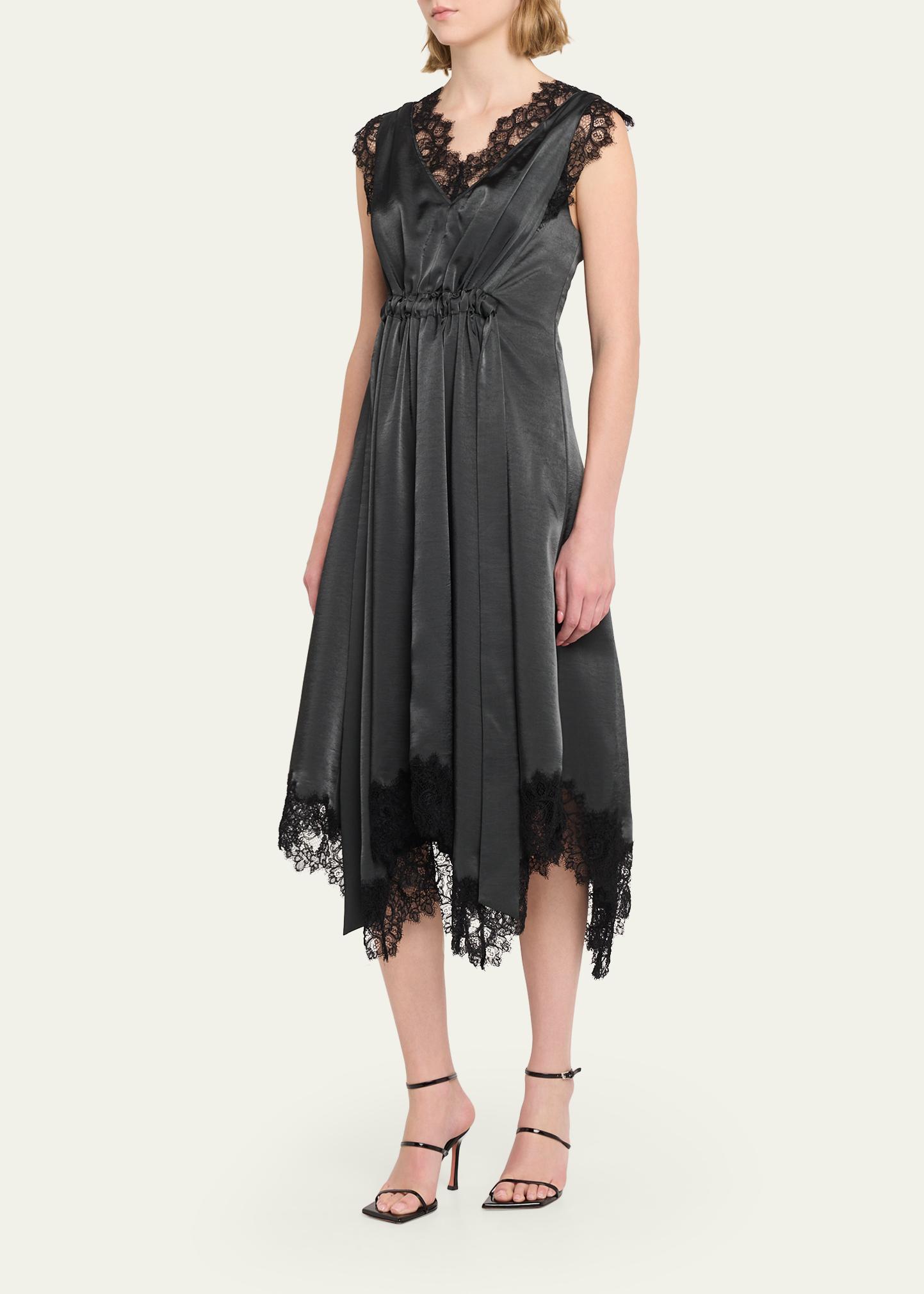 3.1 Phillip Lim V-Neck Lace-Trim Satin Midi Dress - Bergdorf Goodman