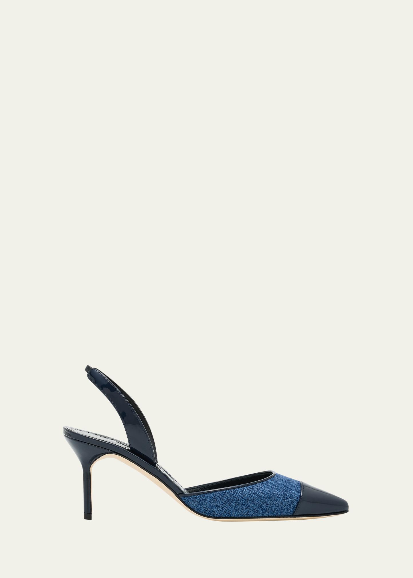 Manolo Blahnik 70mm Capsli Linen Slingback Pumps - Bergdorf Goodman