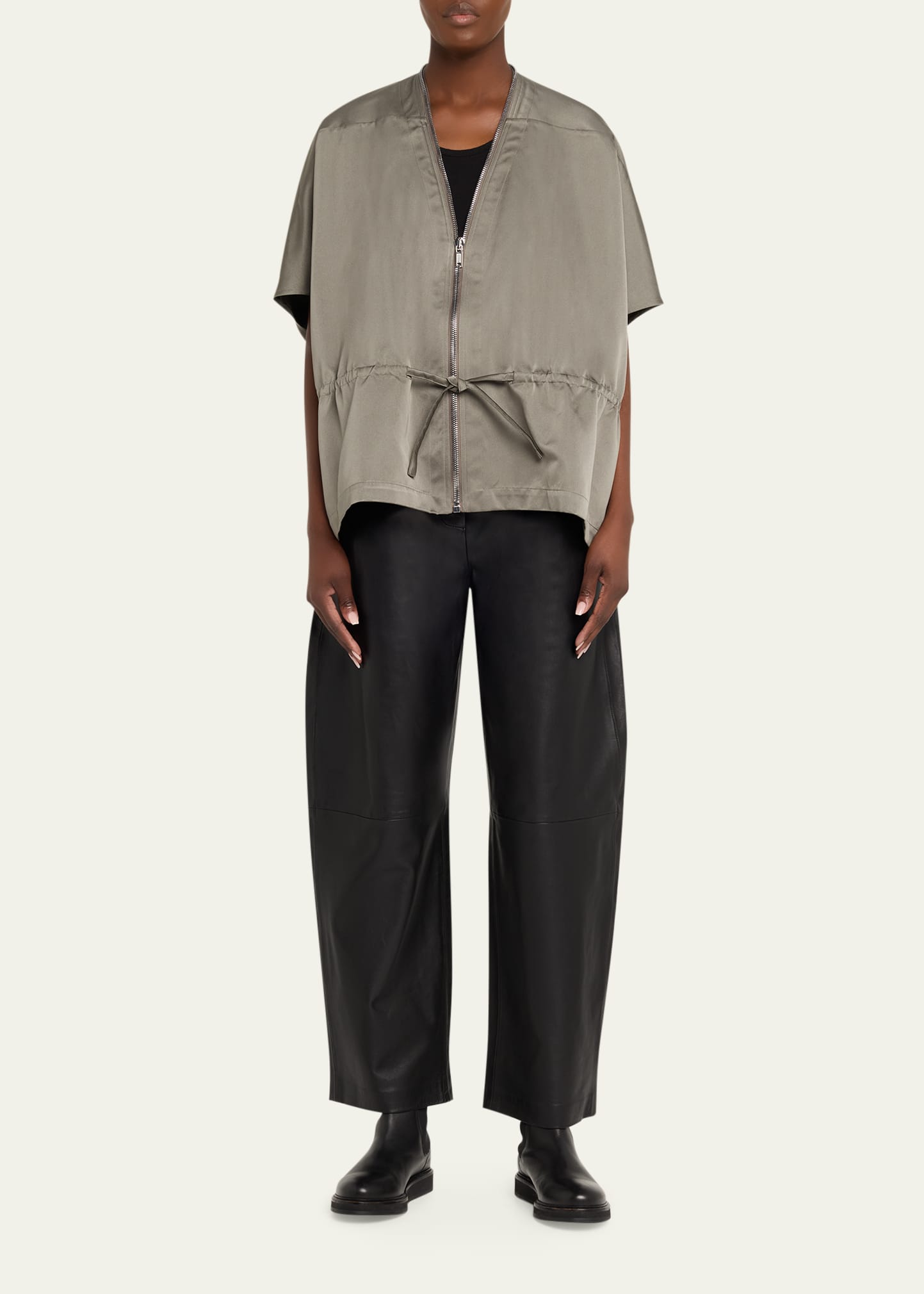 Rick Owens Short-Sleeve Satin Zip Sail Jacket - Bergdorf Goodman