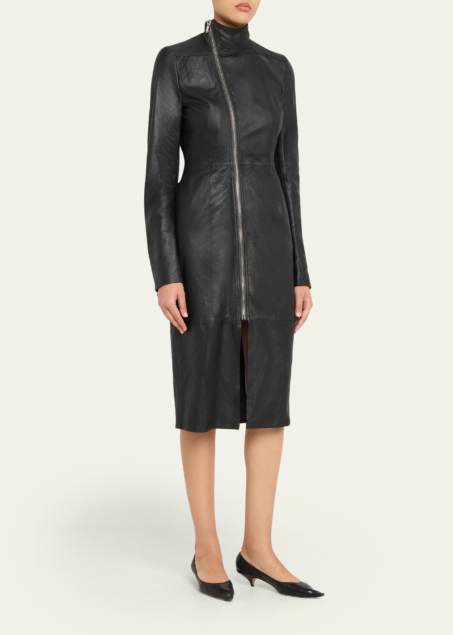 Rick Owens Gary Leather Asymmetric Zip Coat - Bergdorf Goodman