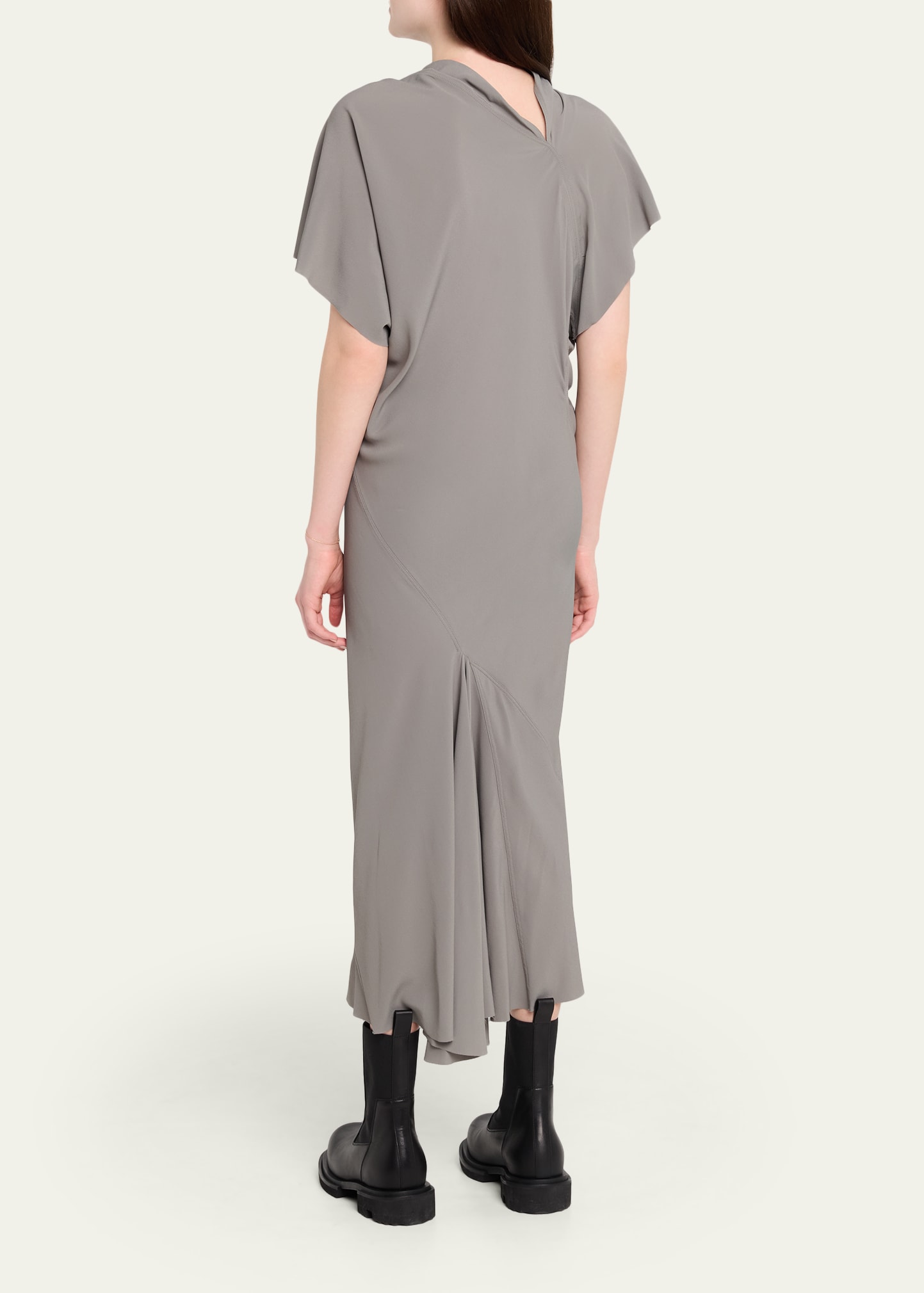 rick owens burgundy round neck midi dress Rick Owens Gray Acetate Casual Dress - IT42