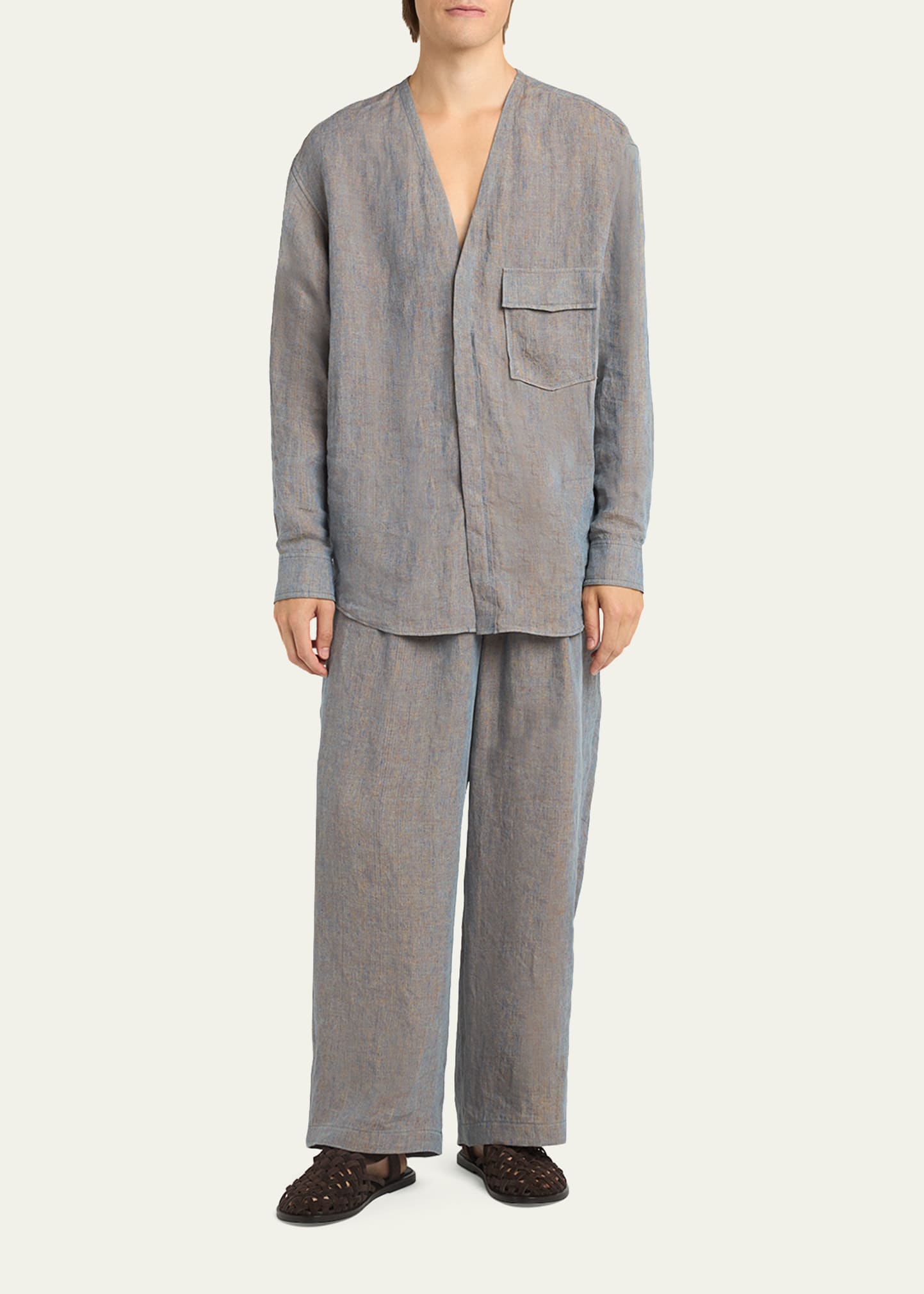 Giorgio Armani Men's Linen Pleated Wide-Leg Trousers - Bergdorf