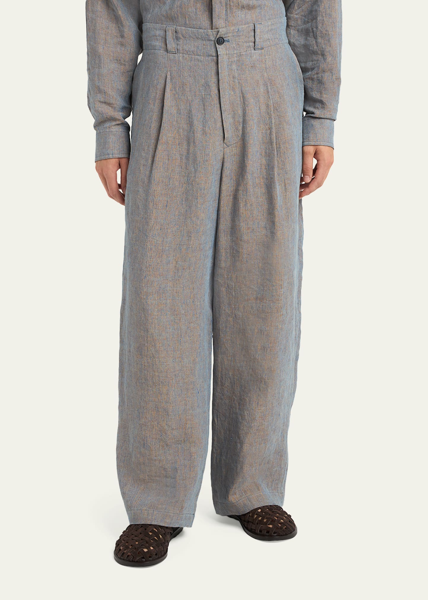 Giorgio Armani Men's Linen Pleated Wide-Leg Trousers - Bergdorf