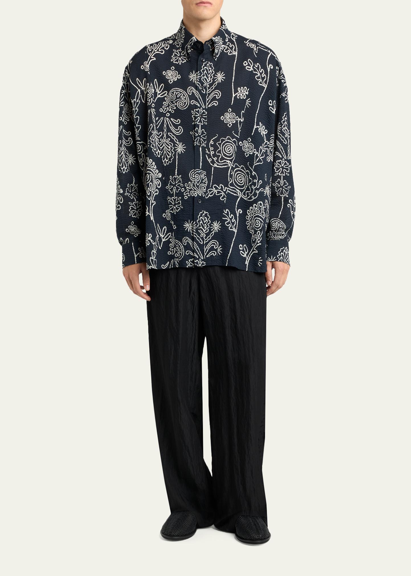 Giorgio Armani Men's Textured Cotton Linework Button-Down Shirt