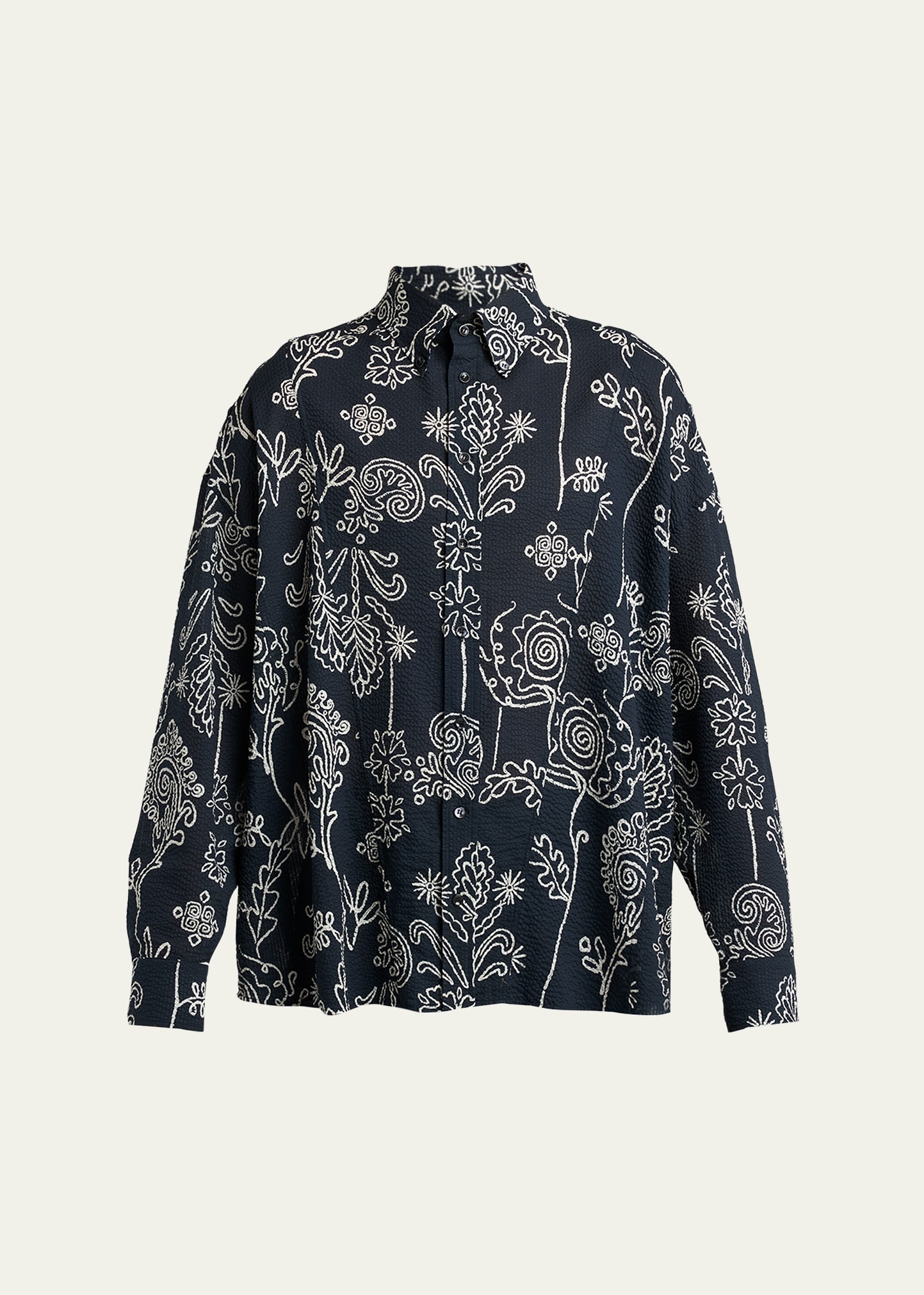 Giorgio Armani Men's Textured Cotton Linework Button-Down Shirt
