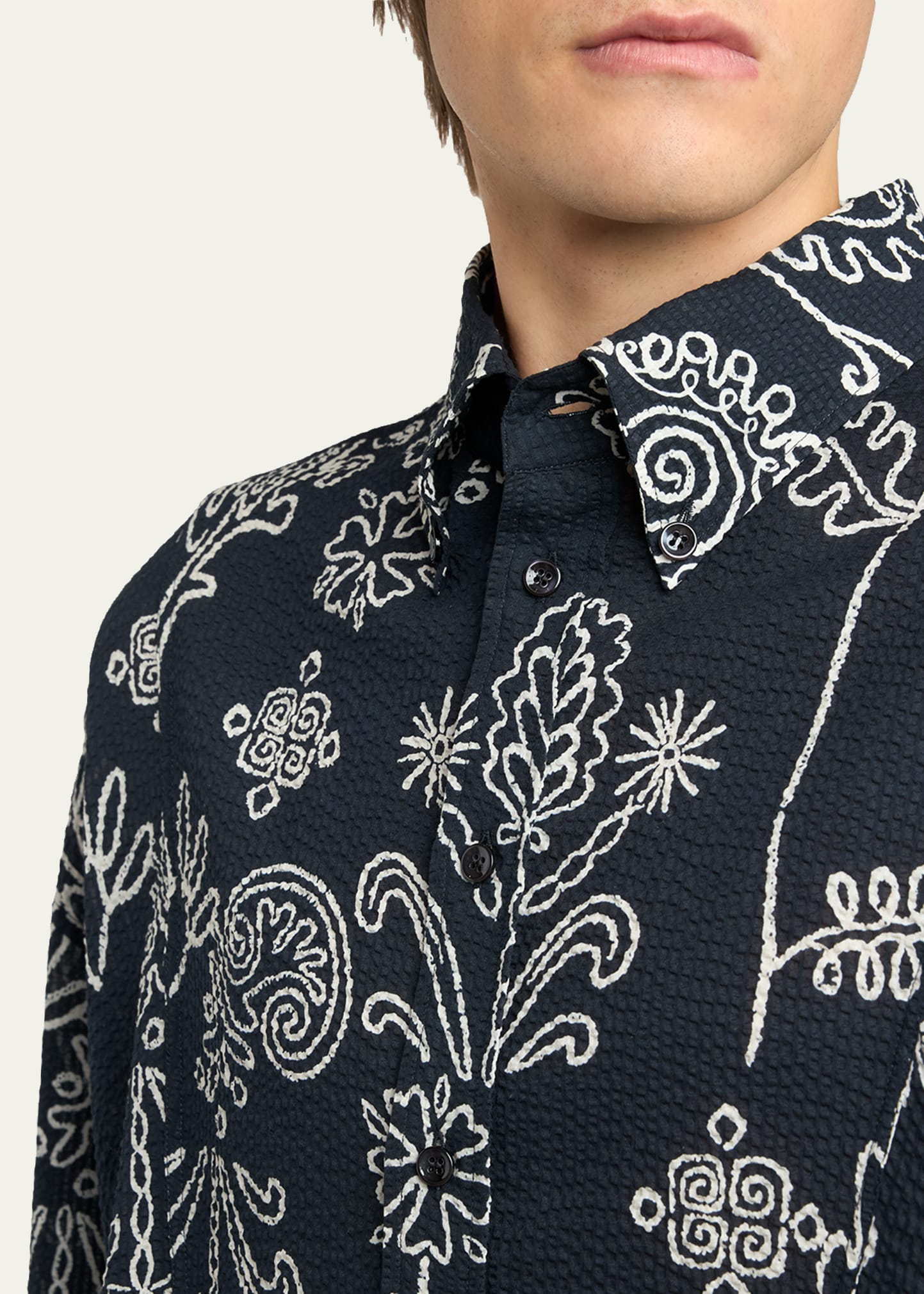 Giorgio Armani Men's Textured Cotton Linework Button-Down Shirt