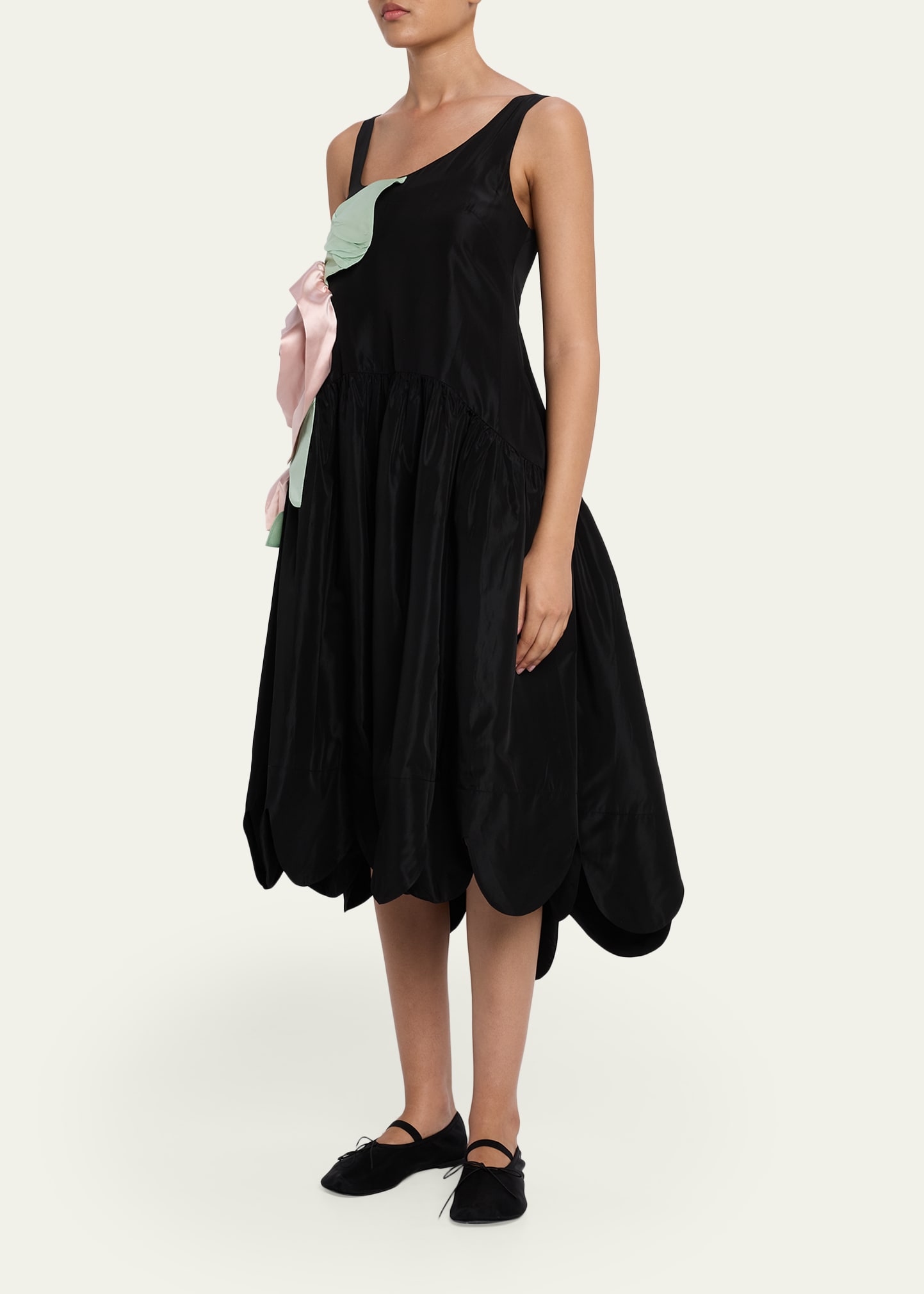 Simone Rocha Pressed Rosette Sleeveless Satin Midi Dress