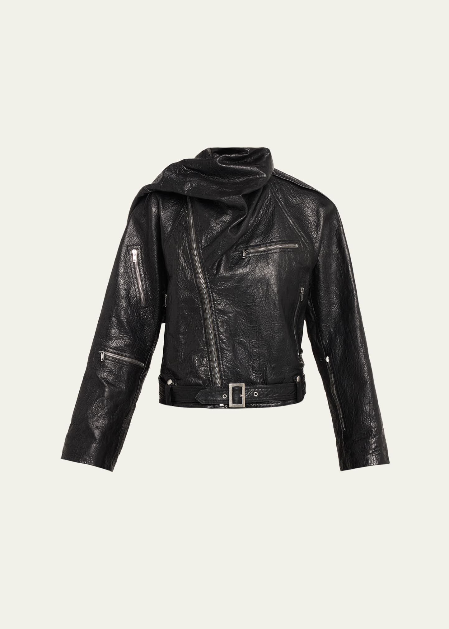 Rick Owens Leather Cropped Scarf Moto Jacket - Bergdorf Goodman