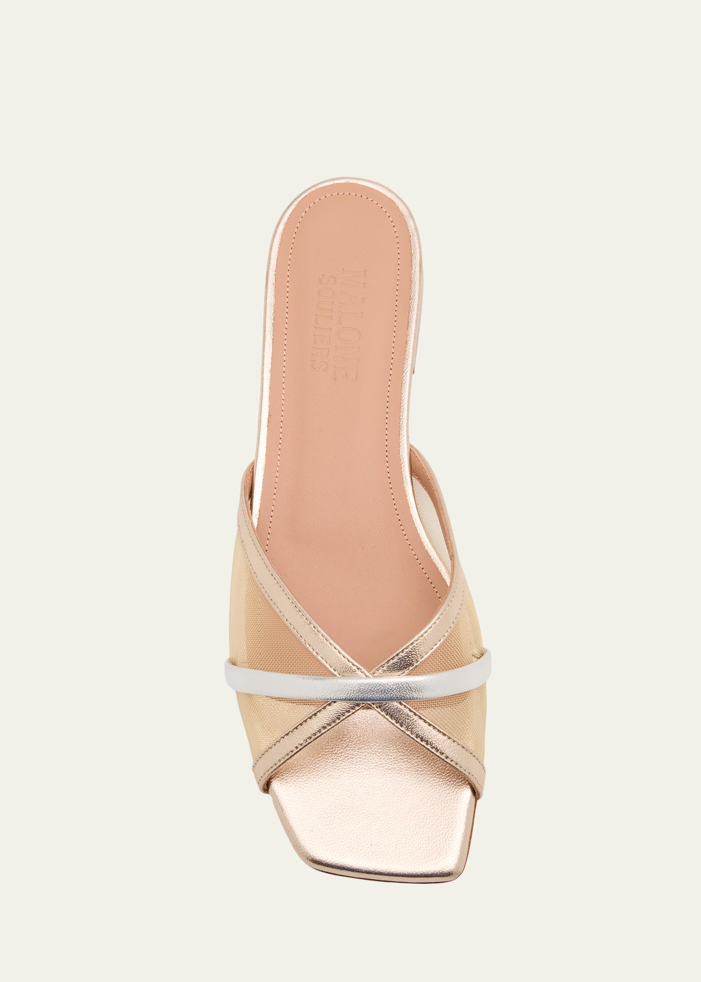 Malone Souliers Perla Multi Metallic Leather and Mesh Flat Slide