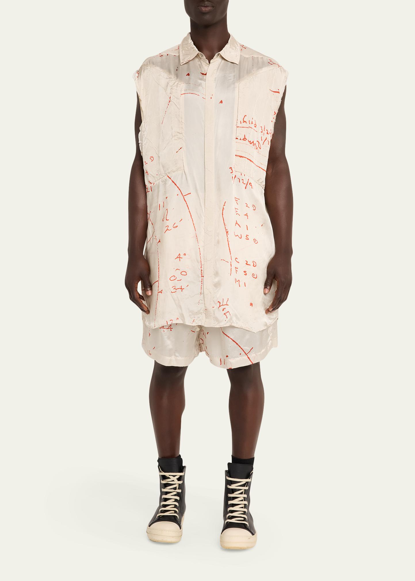 Rick Owens Math Print Satin Drawstring Shorts - Bergdorf Goodman