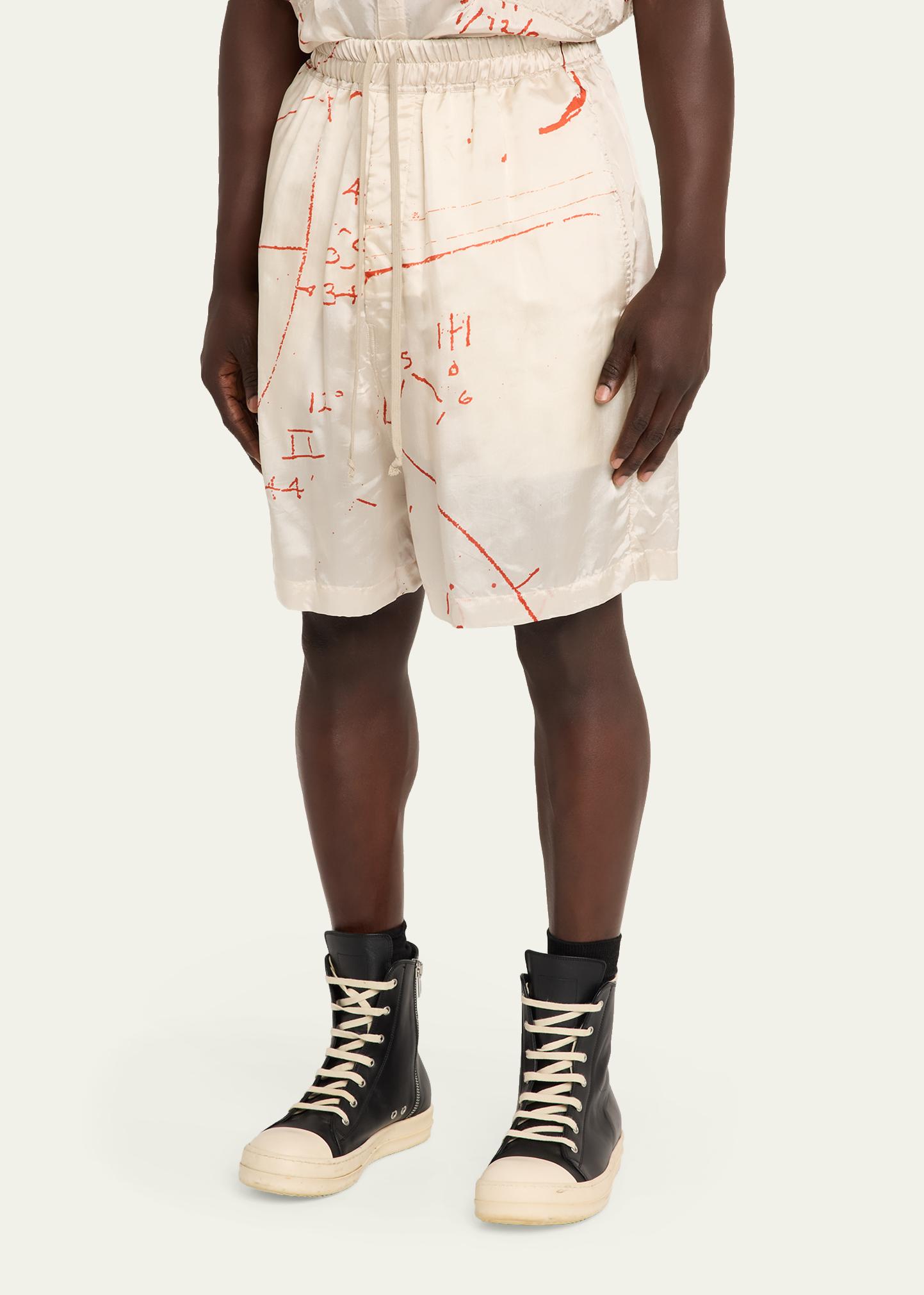 Rick Owens Math Print Satin Drawstring Shorts - Bergdorf Goodman