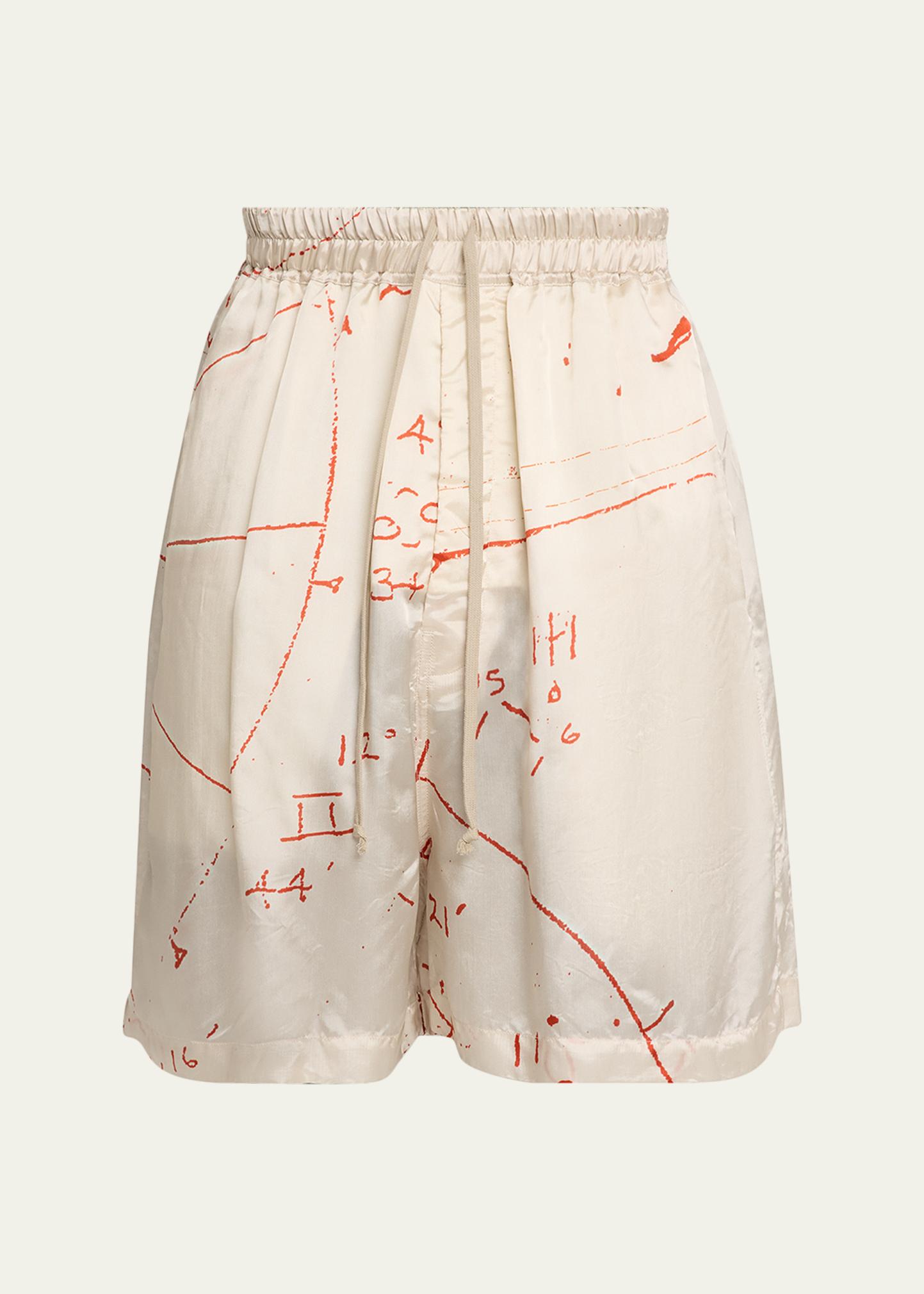 Rick Owens Math Print Satin Drawstring Shorts - Bergdorf Goodman