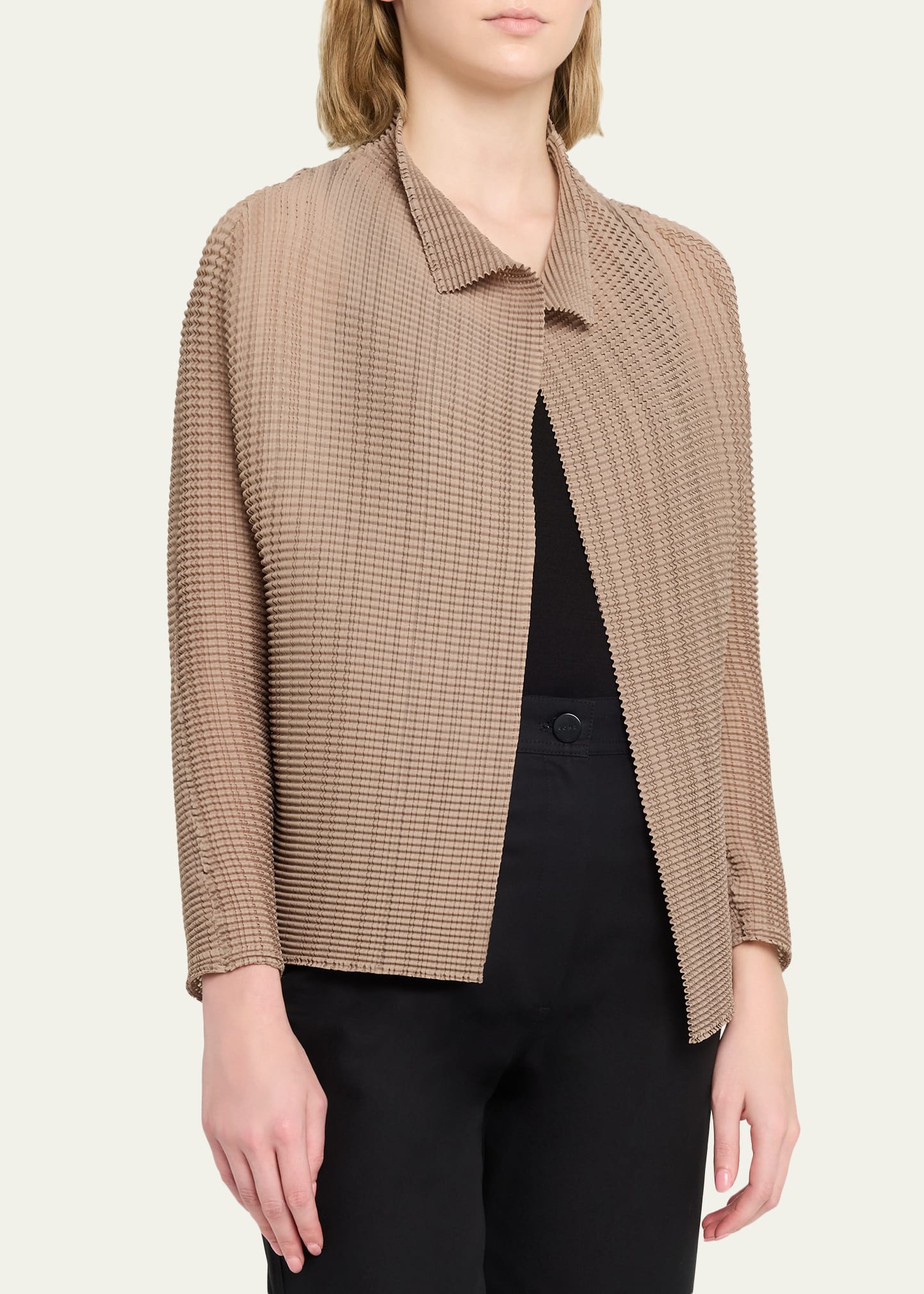 Issey Miyake Textured Pleated Long-Sleeve Open Jacket - Bergdorf
