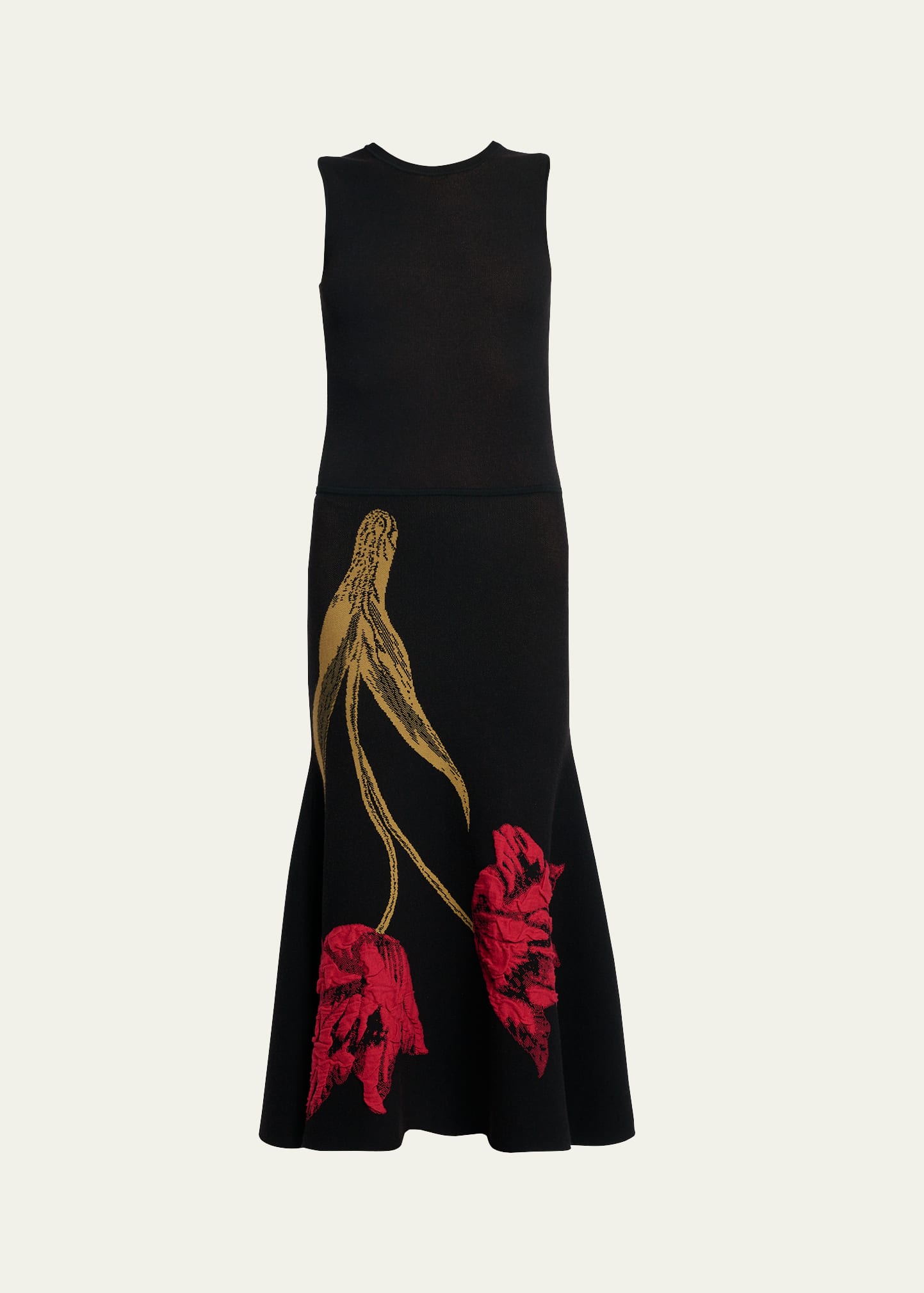 Erdem Tulip Jacquard Knit Sleeveless Midi Dress, Black, Women's, Small, Casual & Work Dresses Knit Dresses