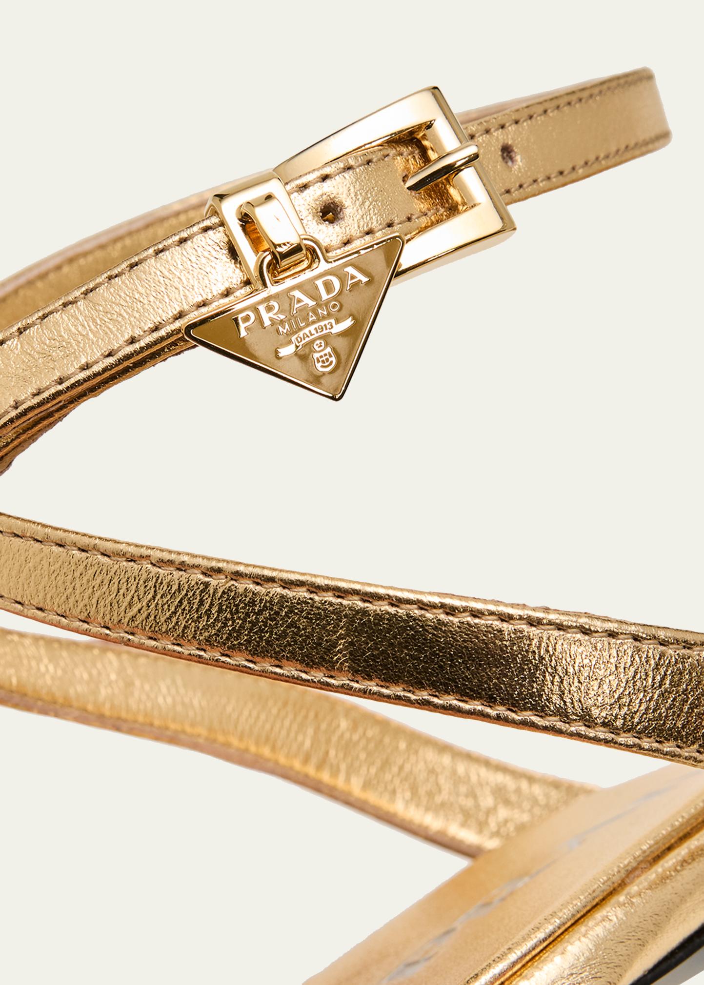 Prada 65mm Knotted Metallic Leather Sandals - Bergdorf Goodman
