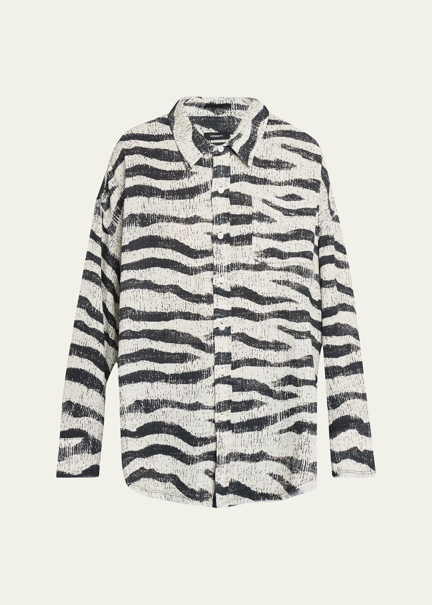 R13 Shredded Seam Drop-Neck Zebra-Print Shirt - Bergdorf Goodman