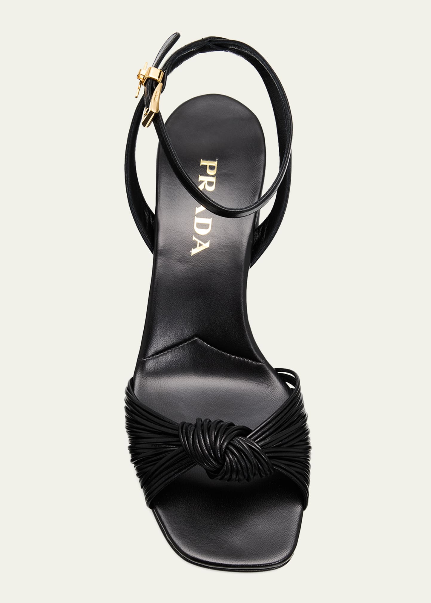 靴 PRADA leather ribbon strap heels black Prada 65mm Knotted Leather Block-Heel Sandals - Bergdorf Goodman
