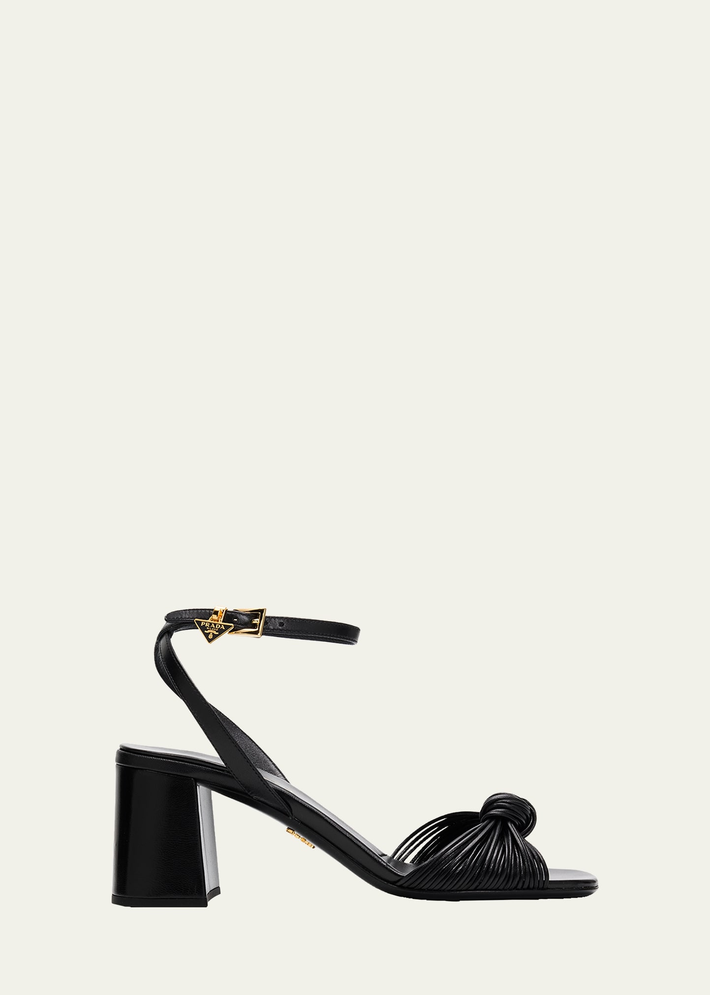 Prada 65mm Knotted Leather Block-Heel Sandals - Bergdorf Goodman