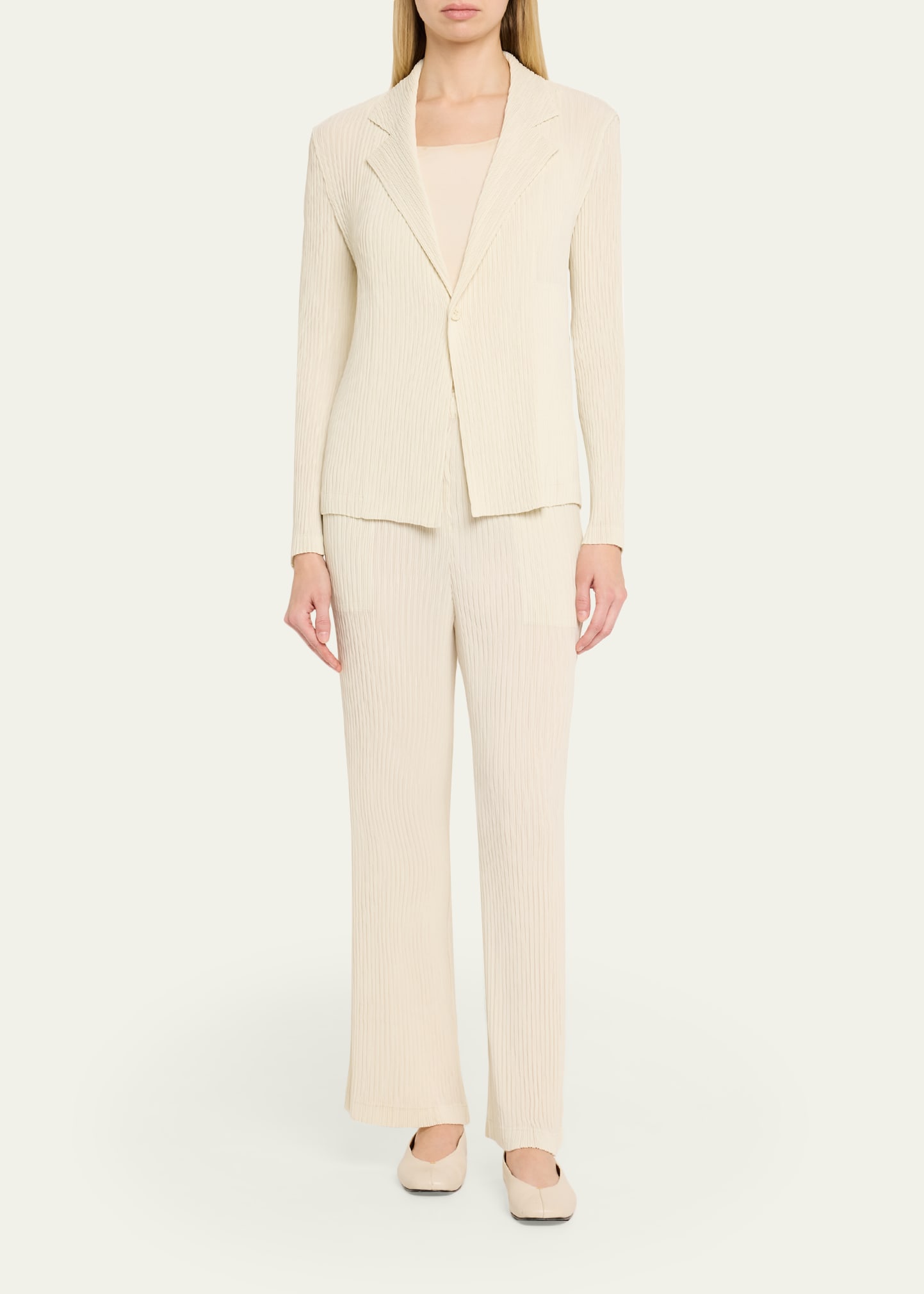 Issey Miyake Hatching Plisse Knit Single-Breasted Jacket