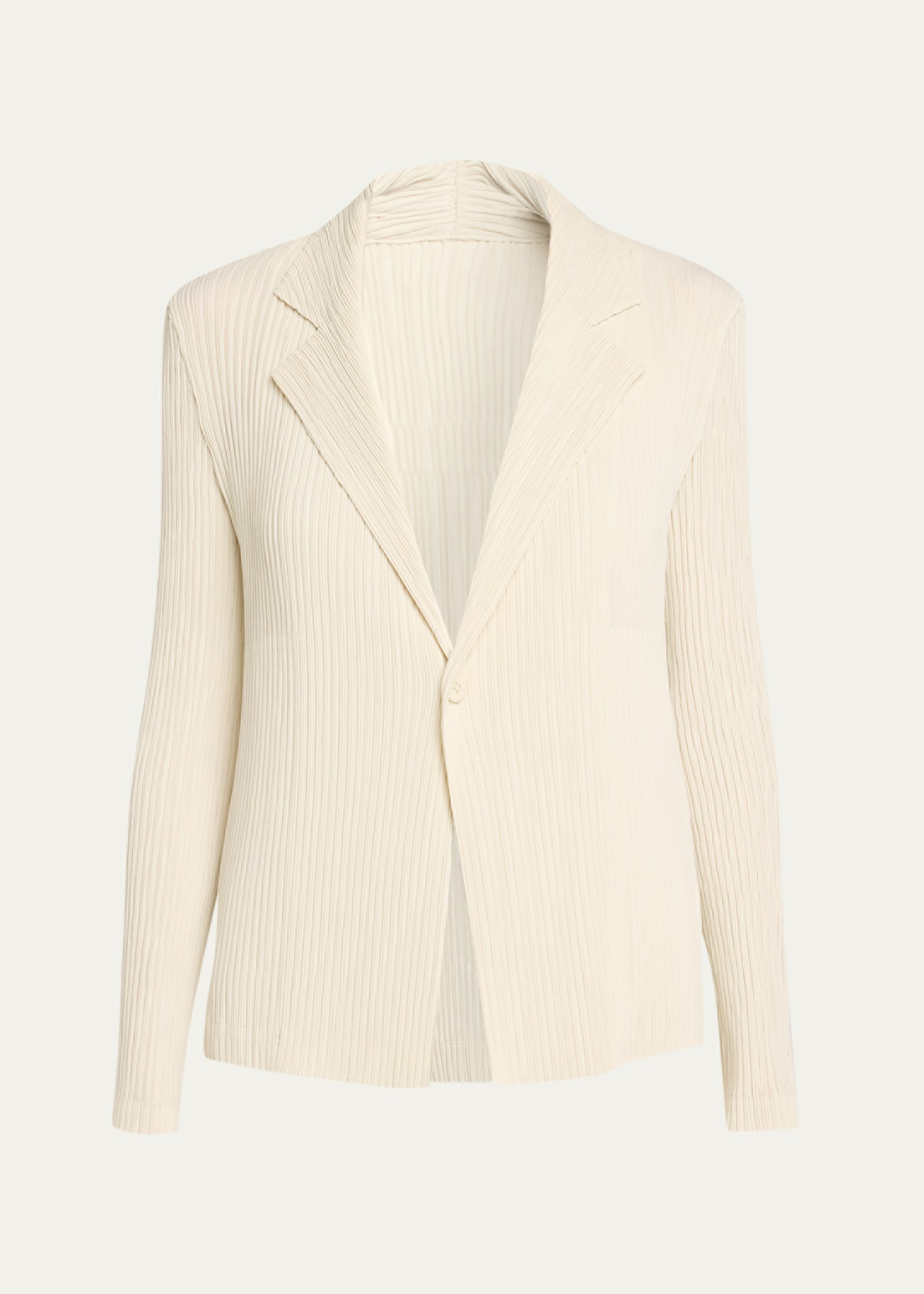ISSEY MIYAKE HATCHING ジャケット GREIGE 1サイズ Issey Miyake Hatching Plisse Knit Single-Breasted Jacket