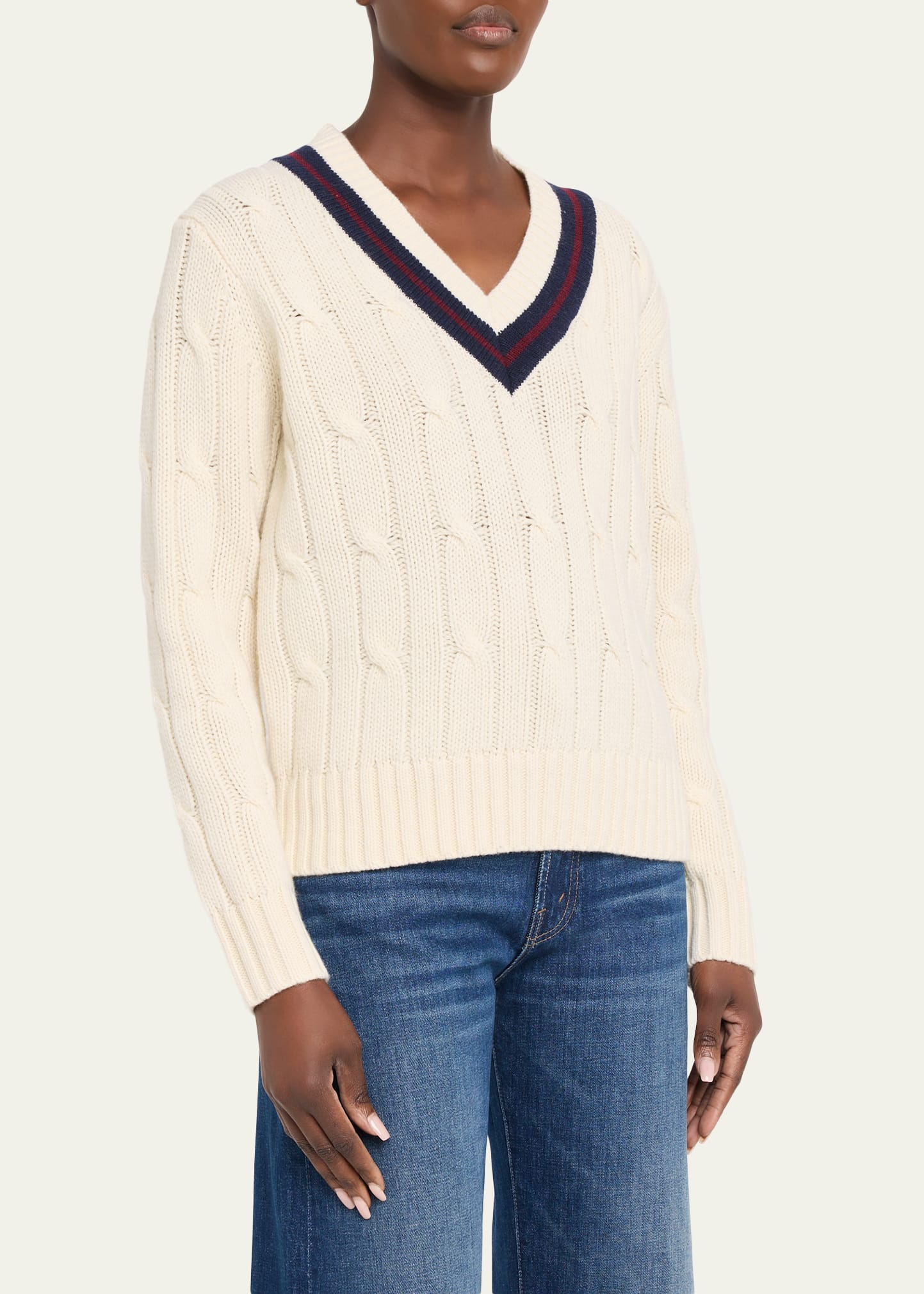 Nili Lotan Fabiana Cable-Knit V-Neck Sweater - Bergdorf Goodman