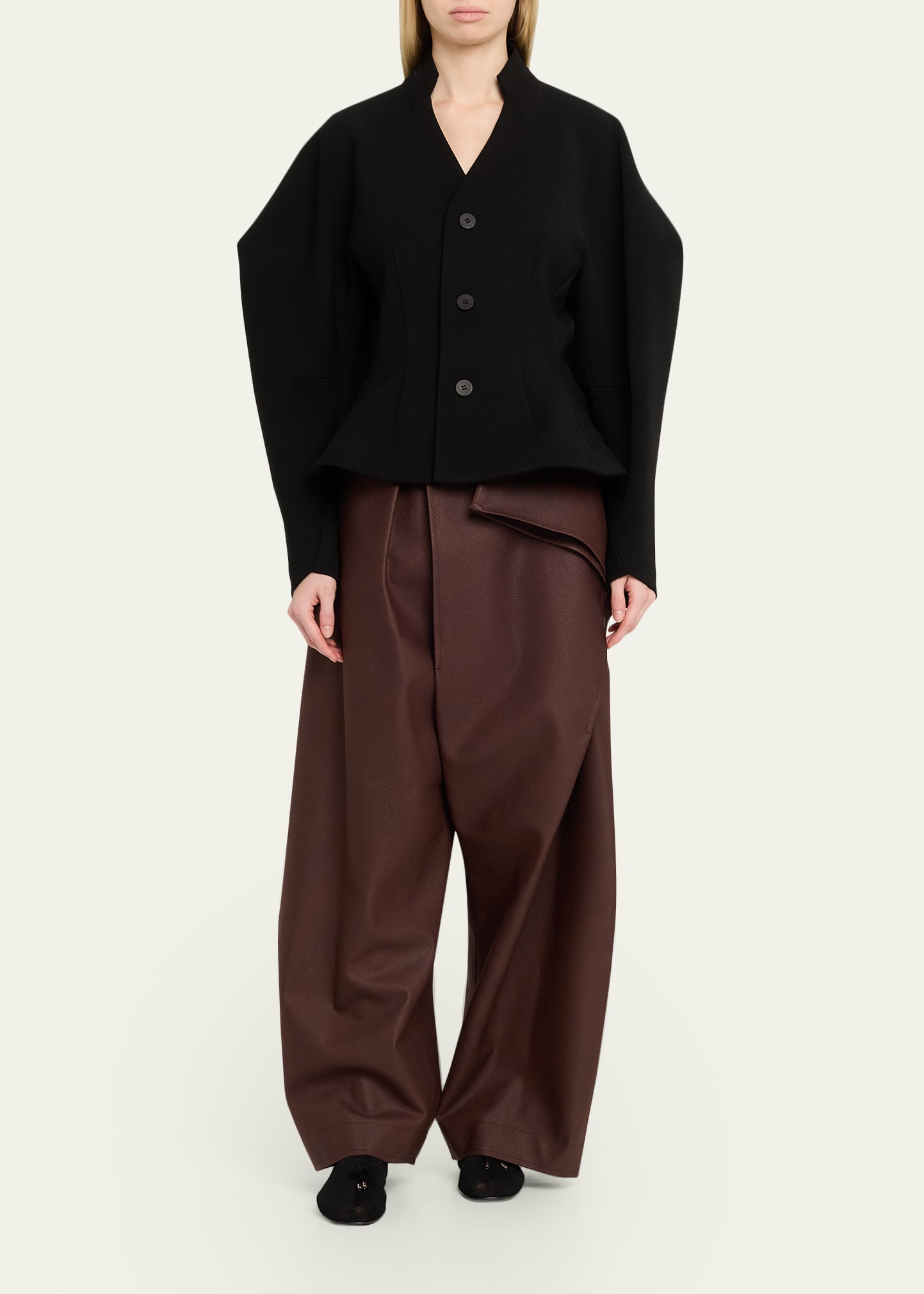 Issey Miyake Pronounced Body Wide-Leg Vegan Leather Pants