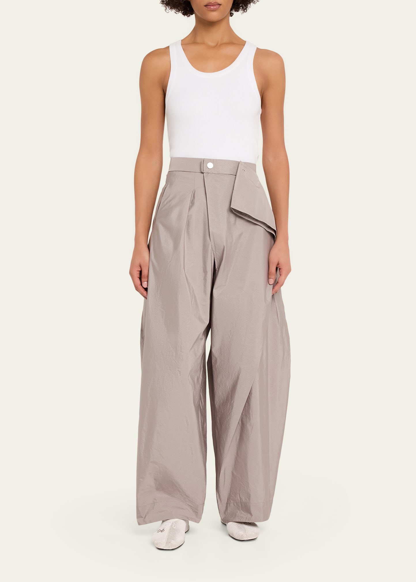 Issey Miyake Akimbo Asymmetric Wide-Leg Twill Pants - Bergdorf Goodman