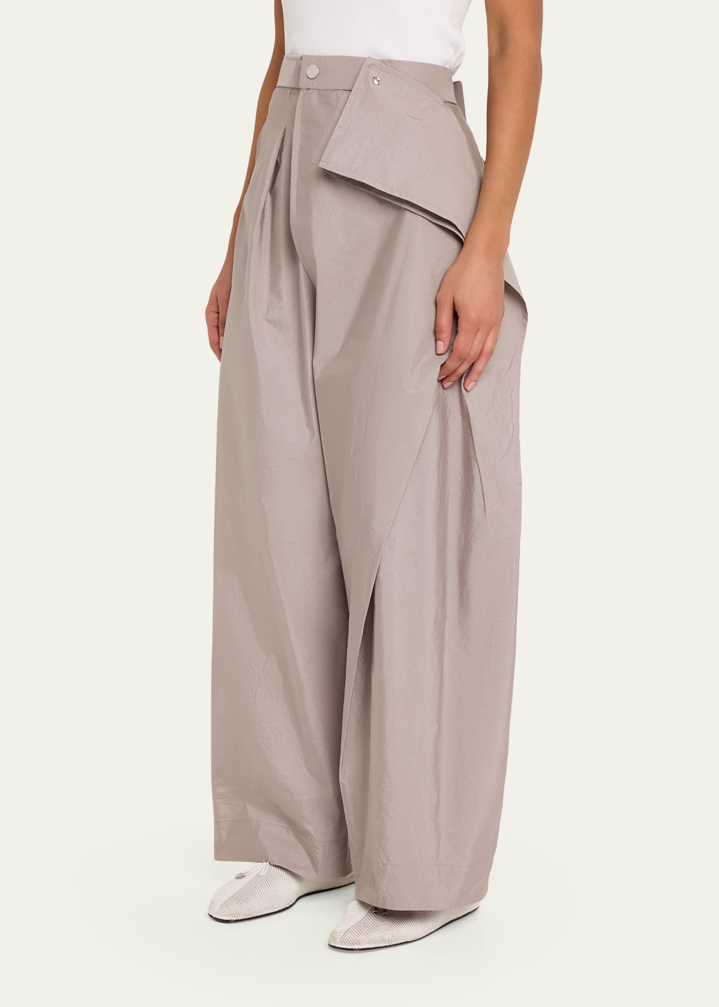 Issey Miyake Akimbo Asymmetric Wide-Leg Twill Pants - Bergdorf Goodman