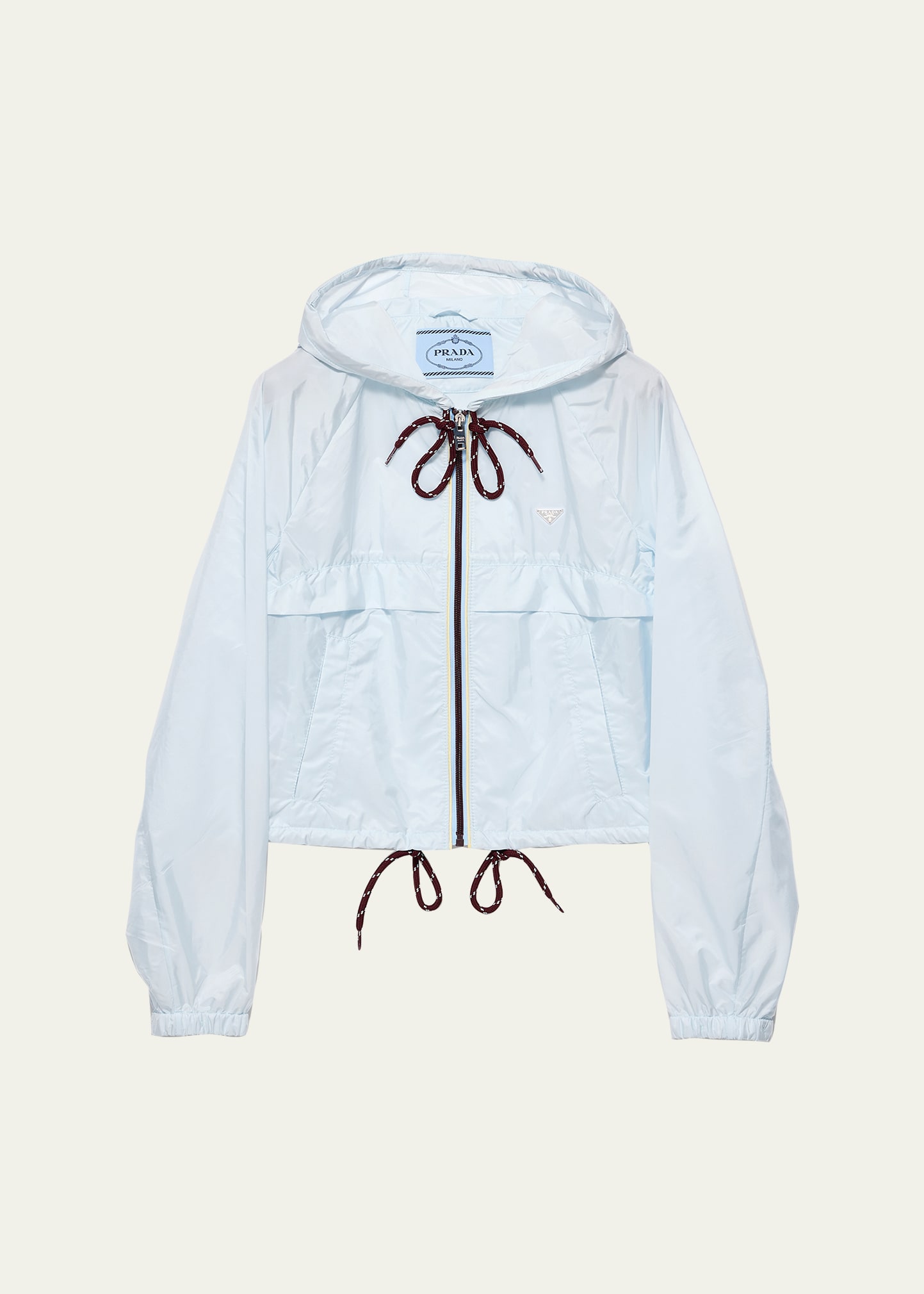 PRADA 水色 ジャンパー　シルクナイロン Prada Cropped Re-Nylon Hooded Zip Jacket - Bergdorf Goodman