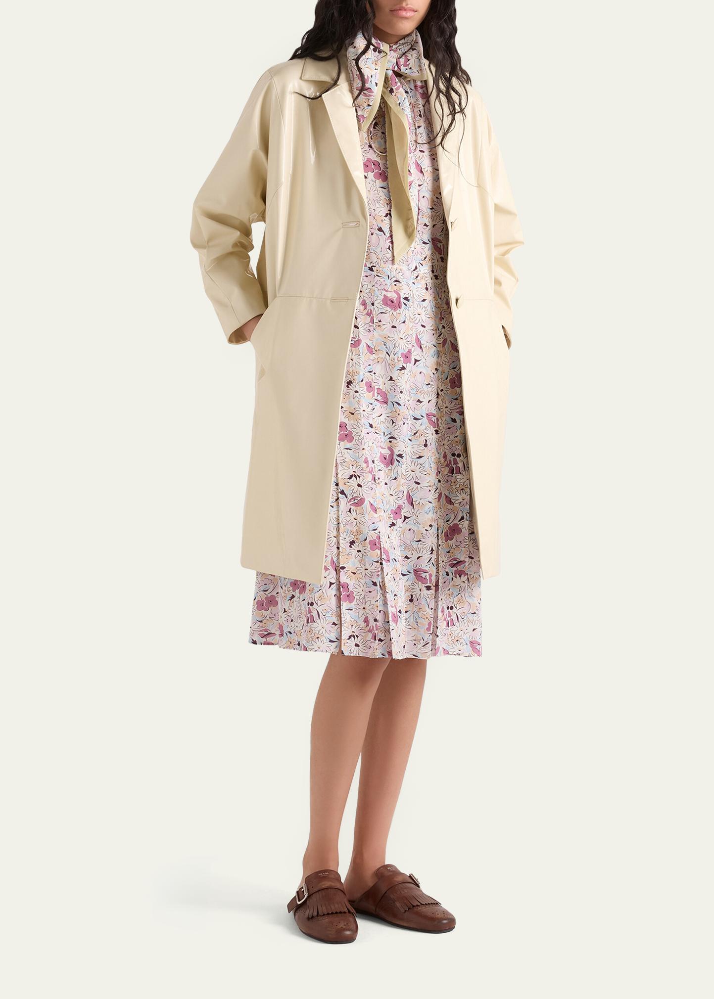 Prada Floral Silk Scarf-Neck Midi Dress - Bergdorf Goodman