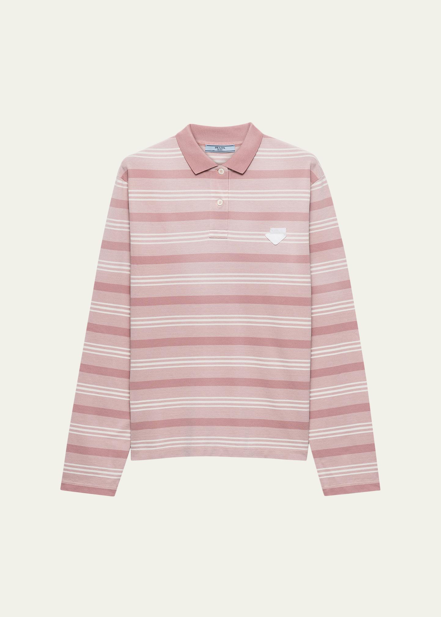 Prada Striped Pique Long-Sleeve Polo Shirt - Bergdorf Goodman