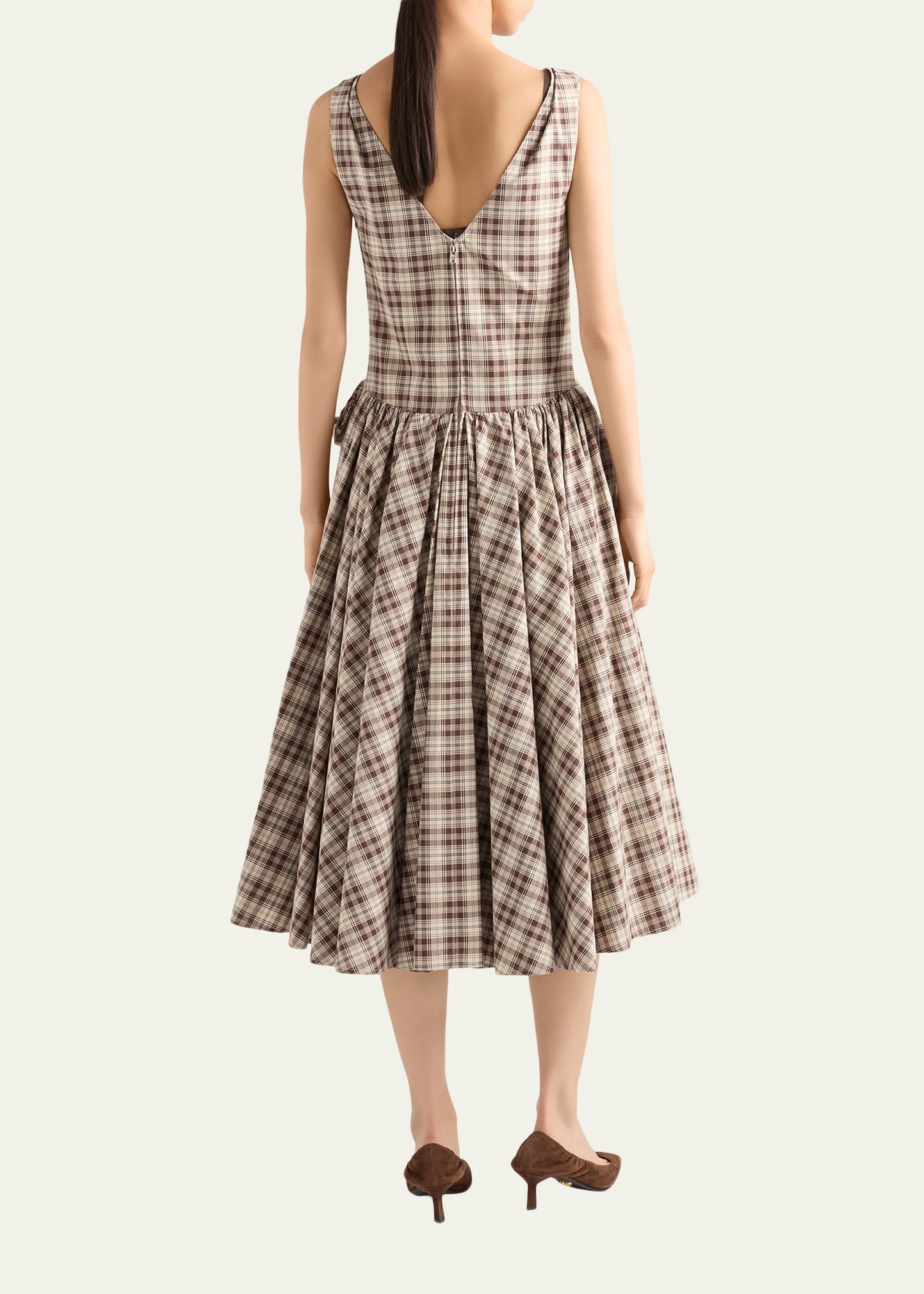 Prada Embroidered Check Cotton Poplin Midi Dress - Bergdorf Goodman