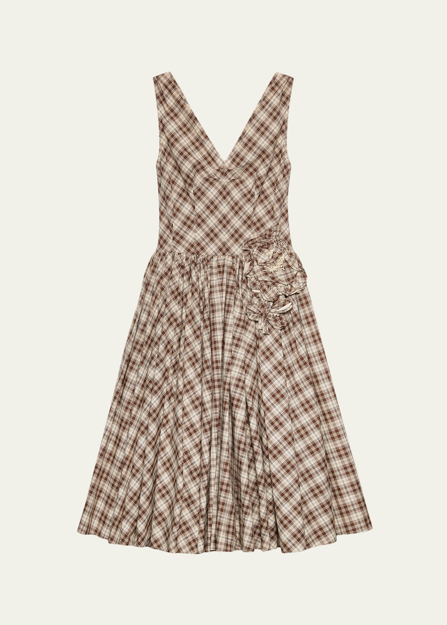 Prada Embroidered Check Cotton Poplin Midi Dress - Bergdorf Goodman