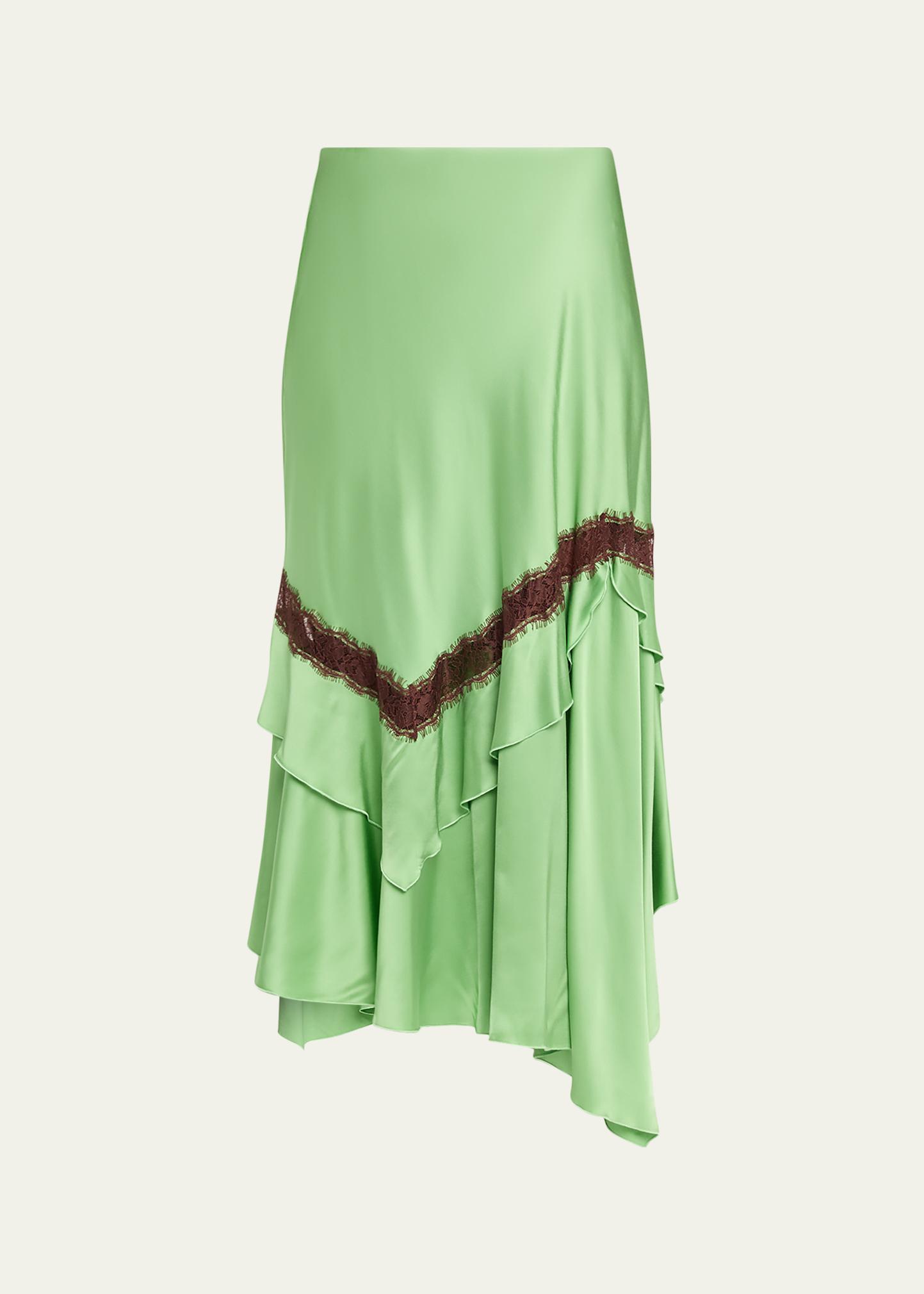 Diane von Furstenberg Sylvie Lace-Inset Satin Midi Skirt