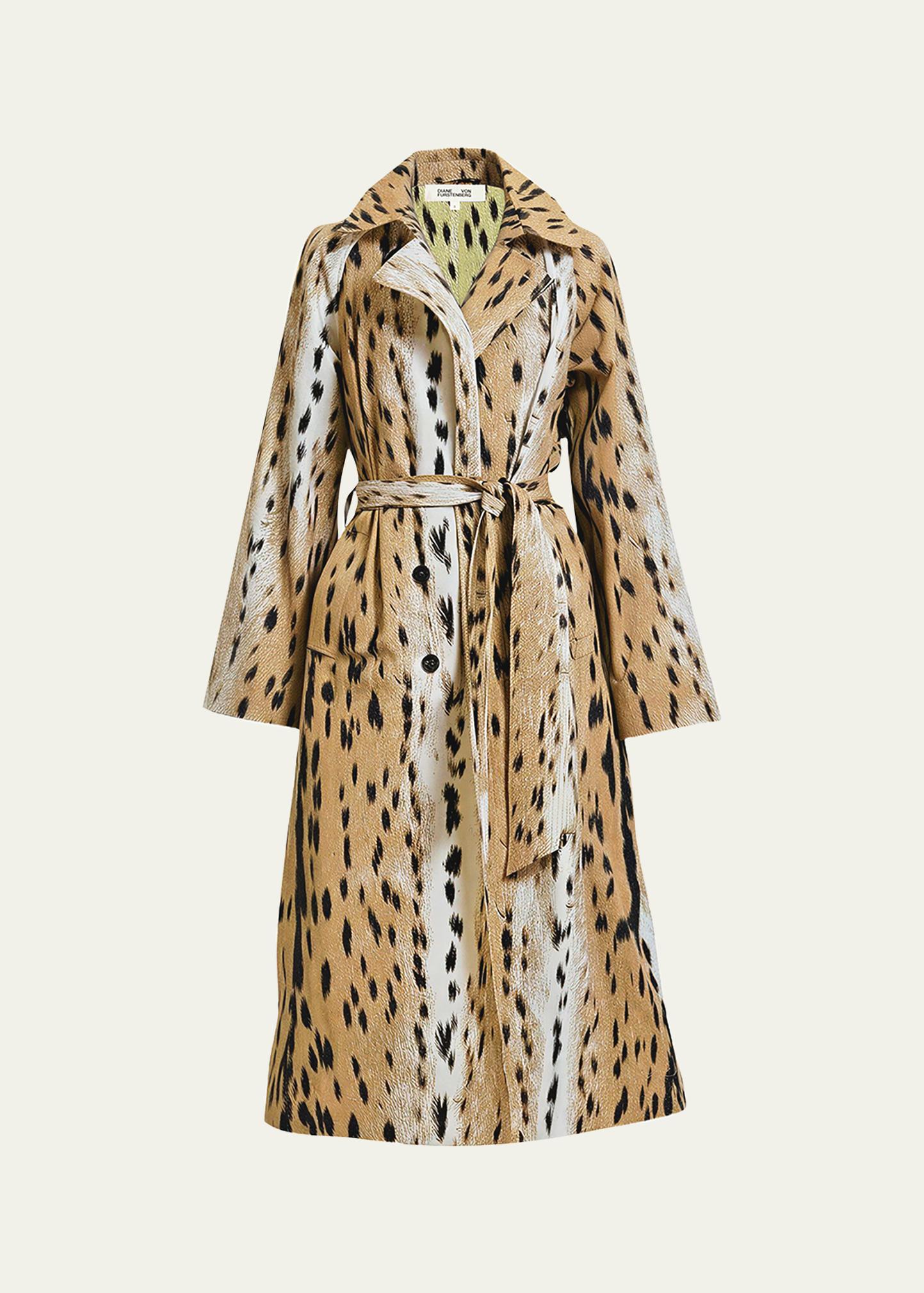 Diane von Furstenberg Kamirah Belted Animal-Print Trench Coat