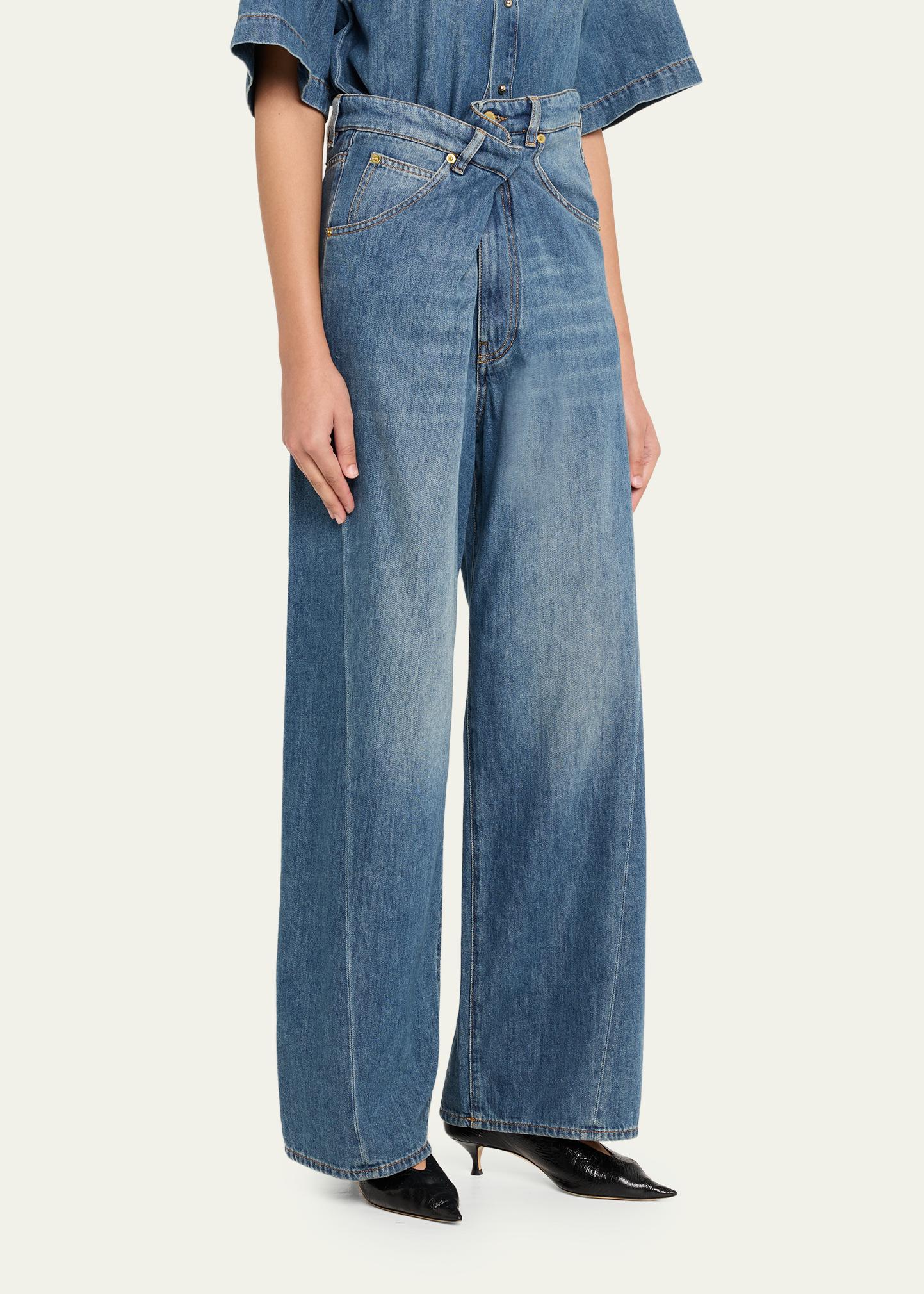 DARKPARK Ines Fold-Over Wide-Leg Jeans - Bergdorf Goodman