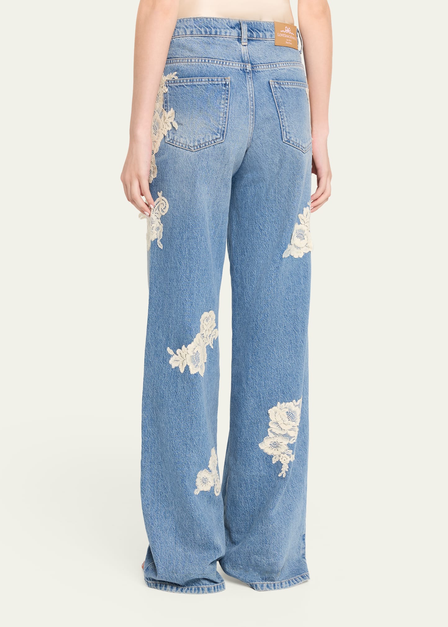 LoveShackFancy Bambie Lace Applique Jeans - Bergdorf Goodman