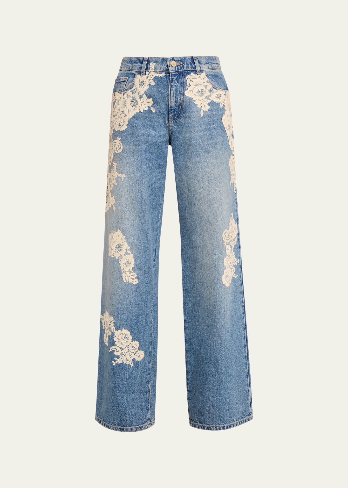 LoveShackFancy Bambie Lace Applique Jeans - Bergdorf Goodman