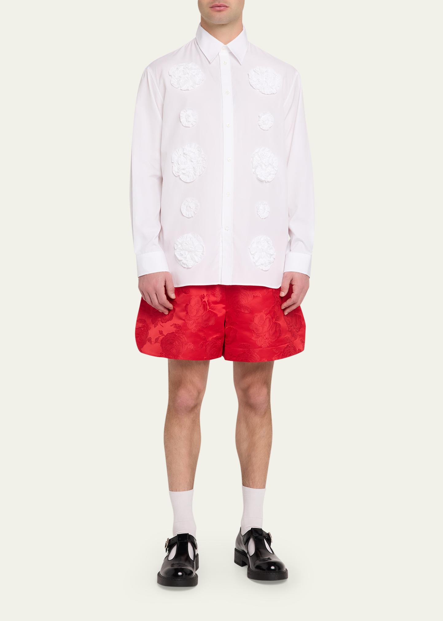 Simone Rocha Men's Red Satin Rose Split Hem Shorts - Bergdorf Goodman
