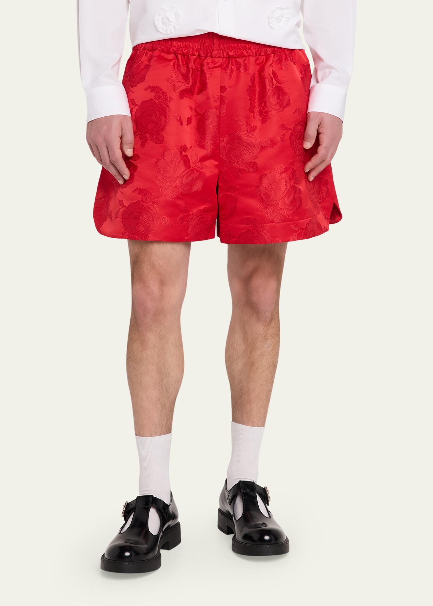 Simone Rocha Men's Red Satin Rose Split Hem Shorts - Bergdorf Goodman