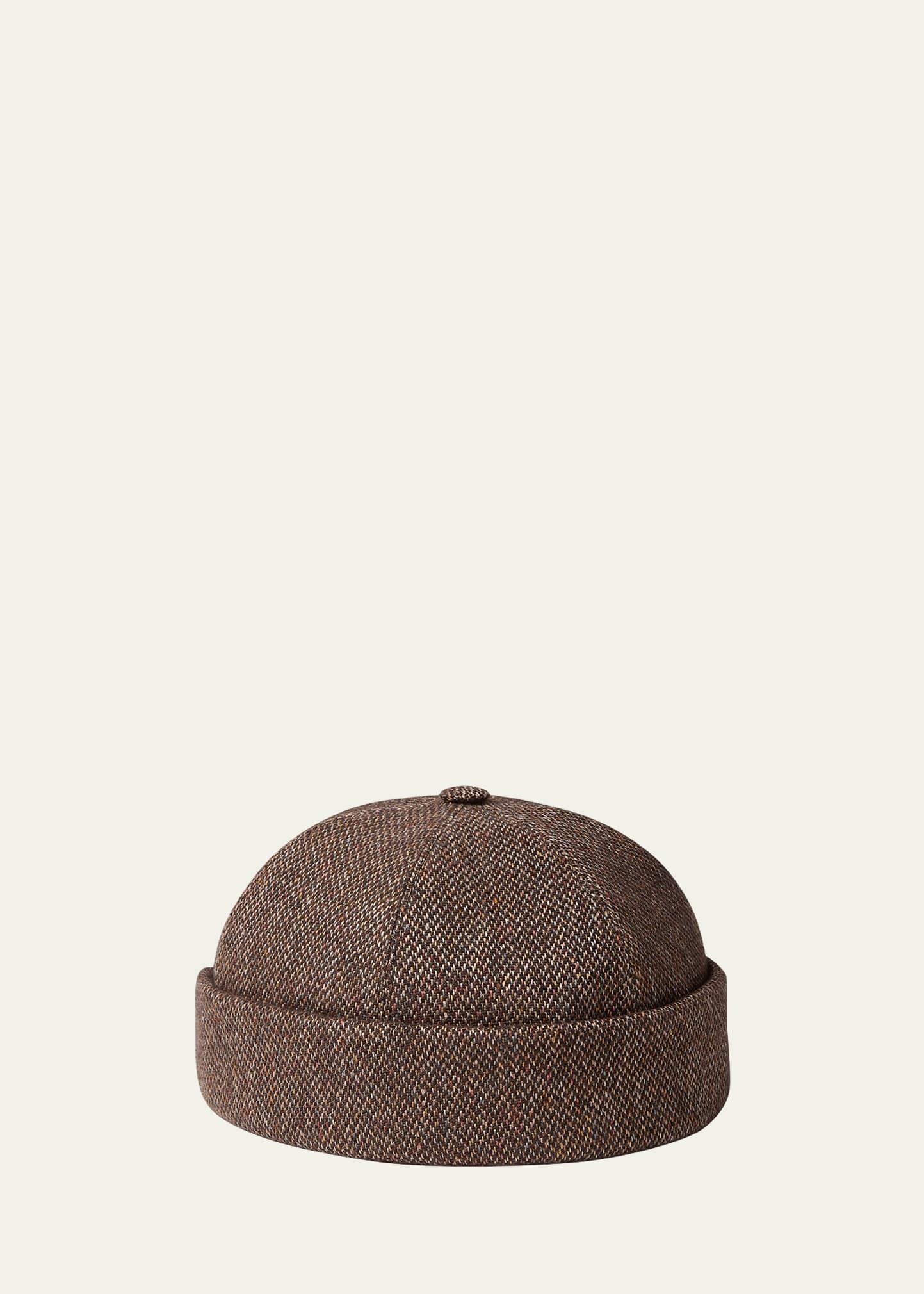 Loro Piana Men's Sasha Linen-Blend Beanie Hat with Leather Strap