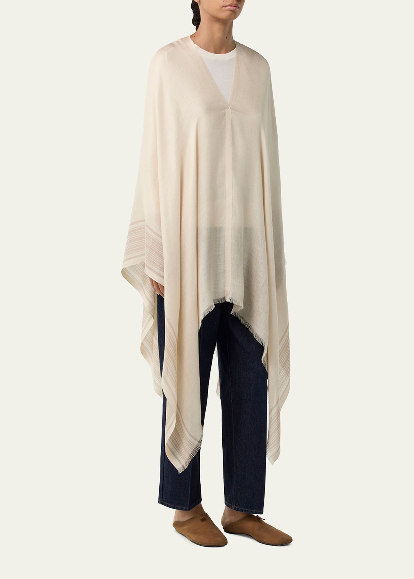 Loro Piana Aida Suitcase Stripe Silk and Linen Poncho - Bergdorf