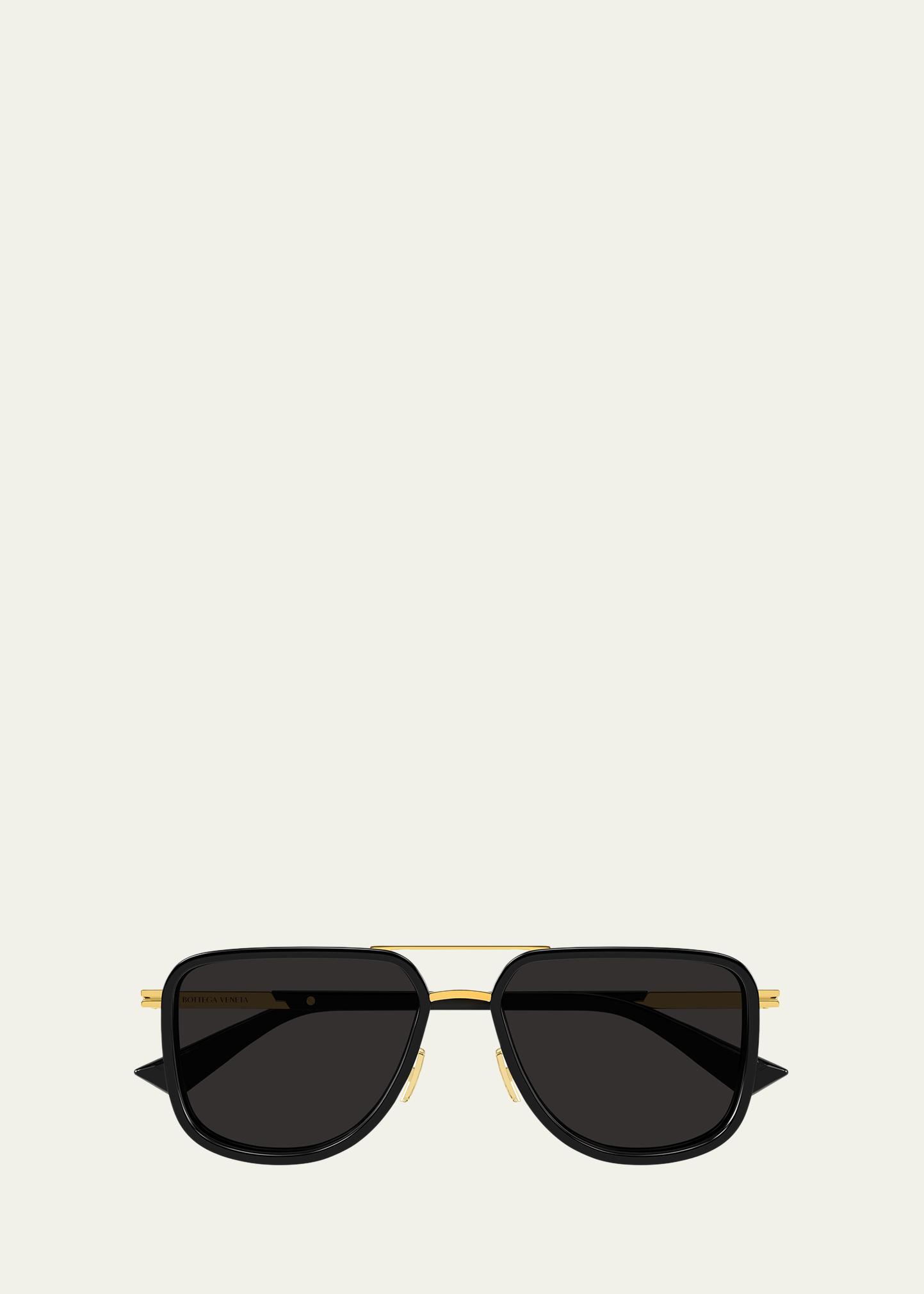 YTK BOTTEGA VENETA サングラス ブラック ゴールド Bottega Veneta 56mm Acetate & Metal Aviator Sunglasses - Bergdorf